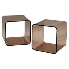 Cubi modulari in plexiglass francese degli anni '70, acrilico fumé, Design A Space Ane