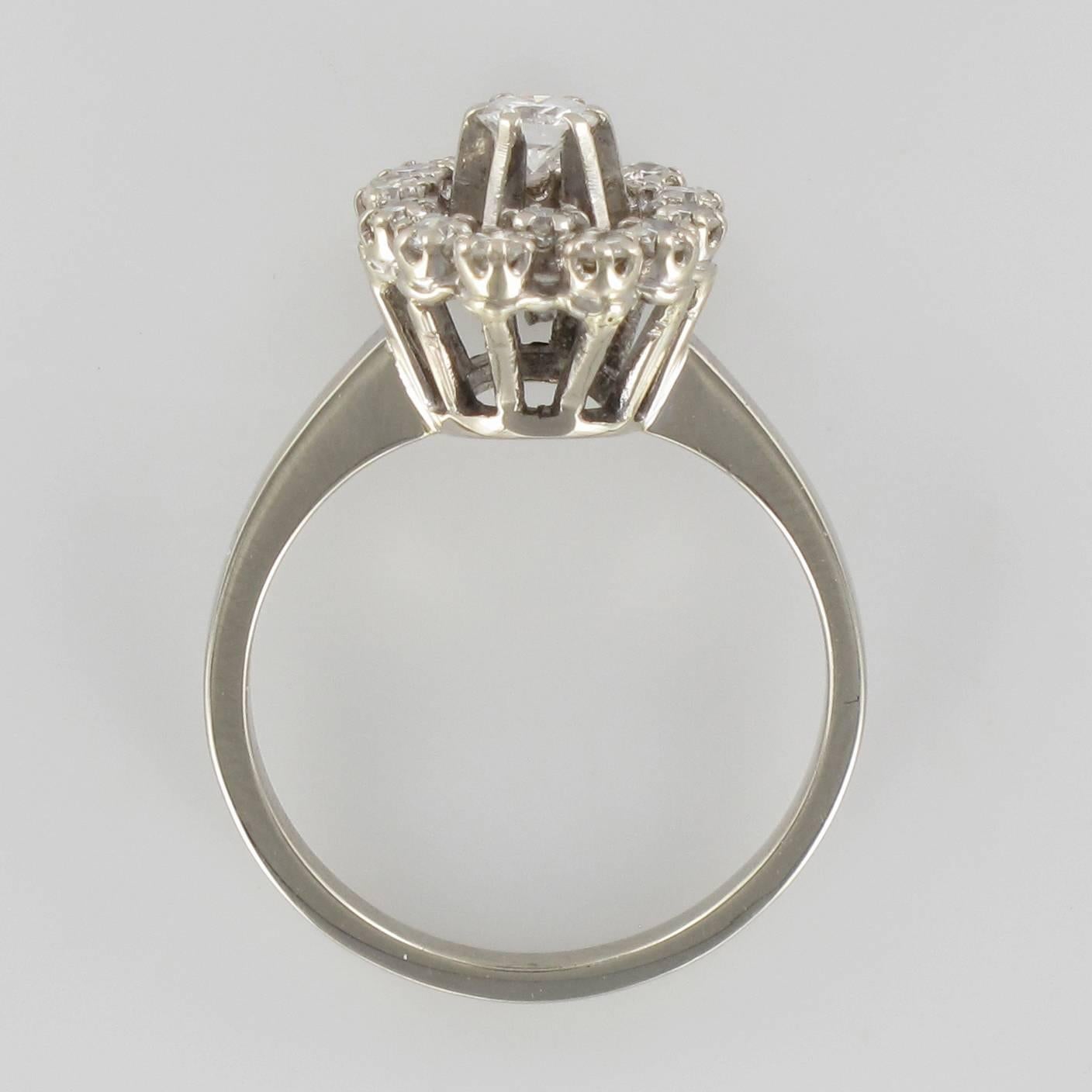 French 1970s Retro Diamond 18 Karat White Gold Marquise Ring  1