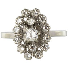 French 1970s Retro Diamond 18 Karat White Gold Marquise Ring