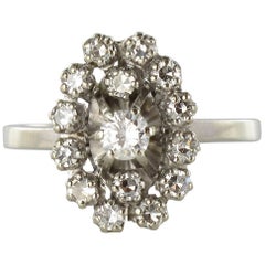 French 1970s Retro Diamond 18 Karat White Gold Marquise Ring 