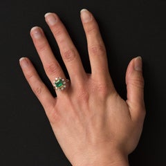 French 1970s Retro Emerald Diamond White Gold Ring