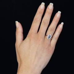 French 1970s Sapphire Diamonds 18 Karat White Gold Marquise Ring