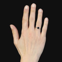French 1970s Sapphire Diamonds 18 Karat White Gold Ring