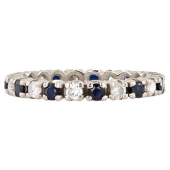 French 1970s Sapphire Diamonds 18 Karat White Gold Weding Ring