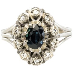 French 1970s Sapphire Diamonds Pompadour Ring