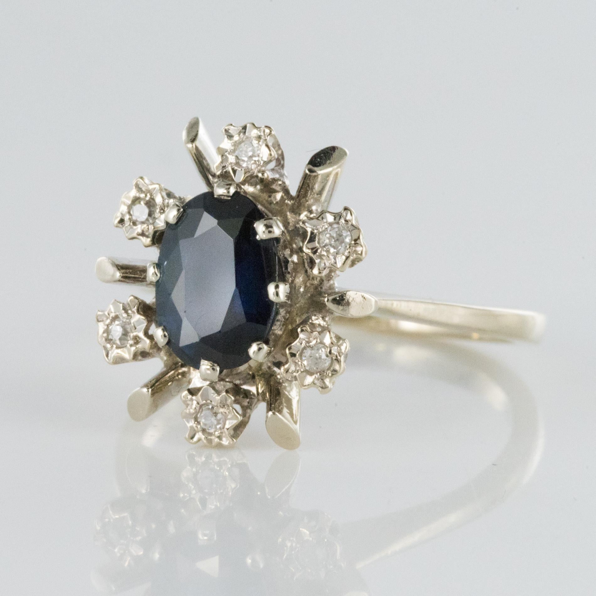 Retro French 1970s Sapphire Diamonds White Gold Ring