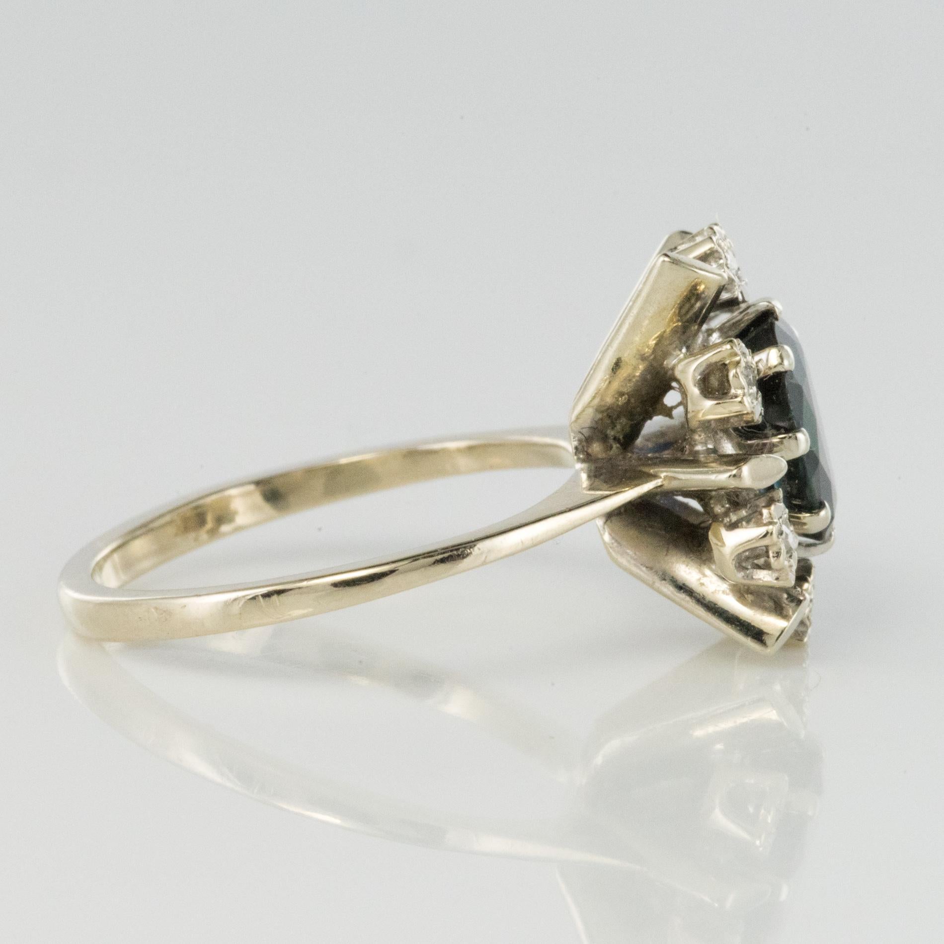 French 1970s Sapphire Diamonds White Gold Ring 1