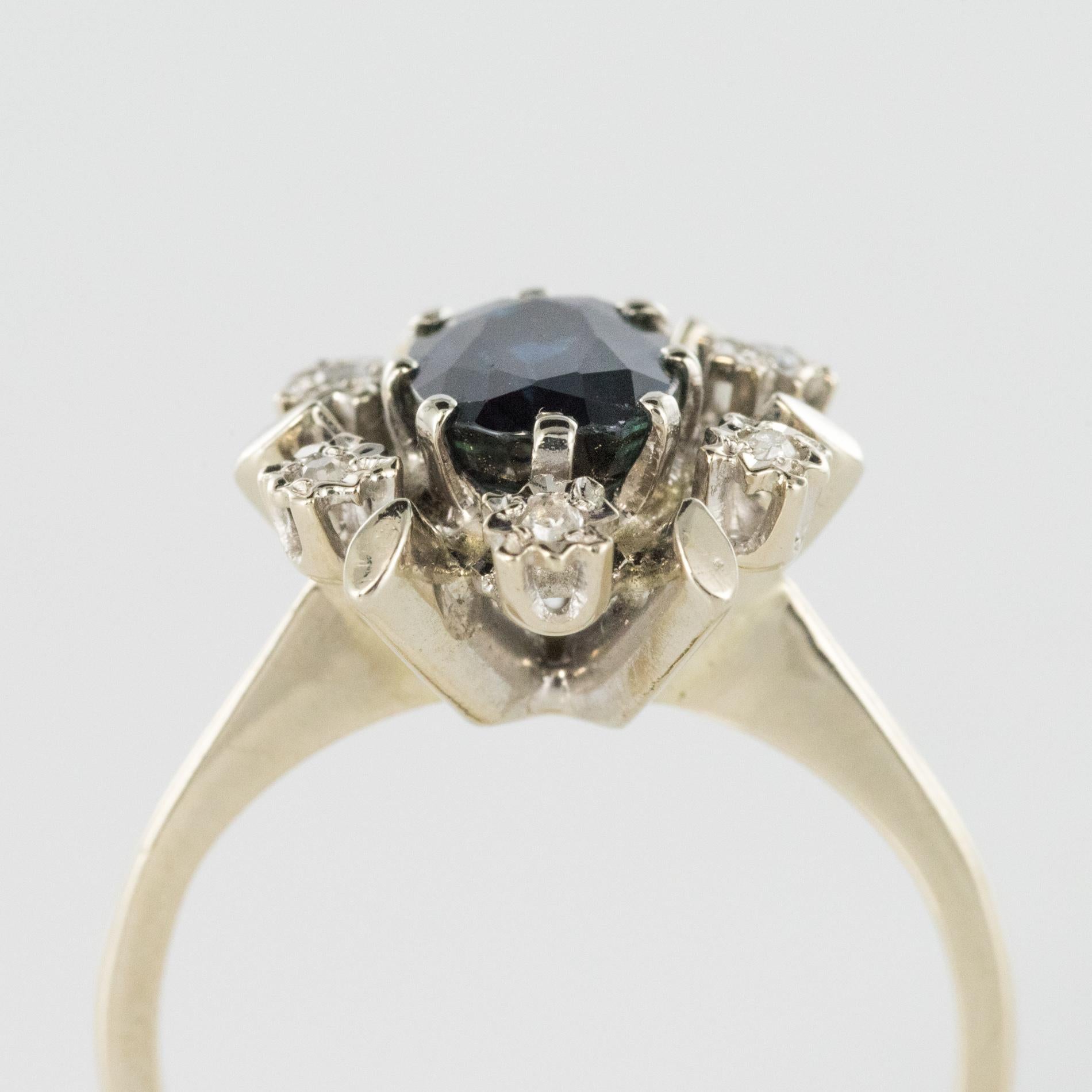 French 1970s Sapphire Diamonds White Gold Ring 3