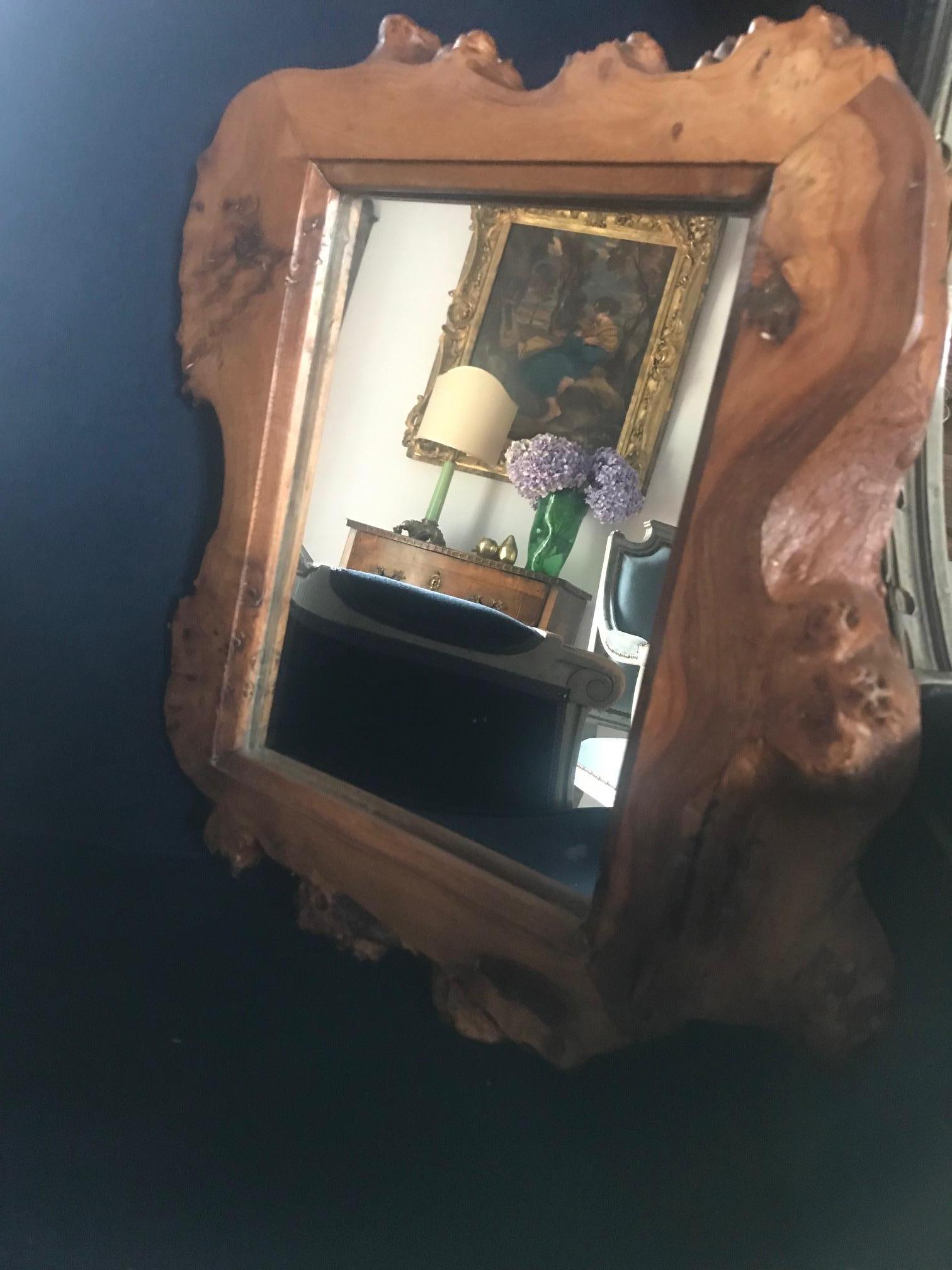 French 1970s Small Wood Mirror For Sale 7