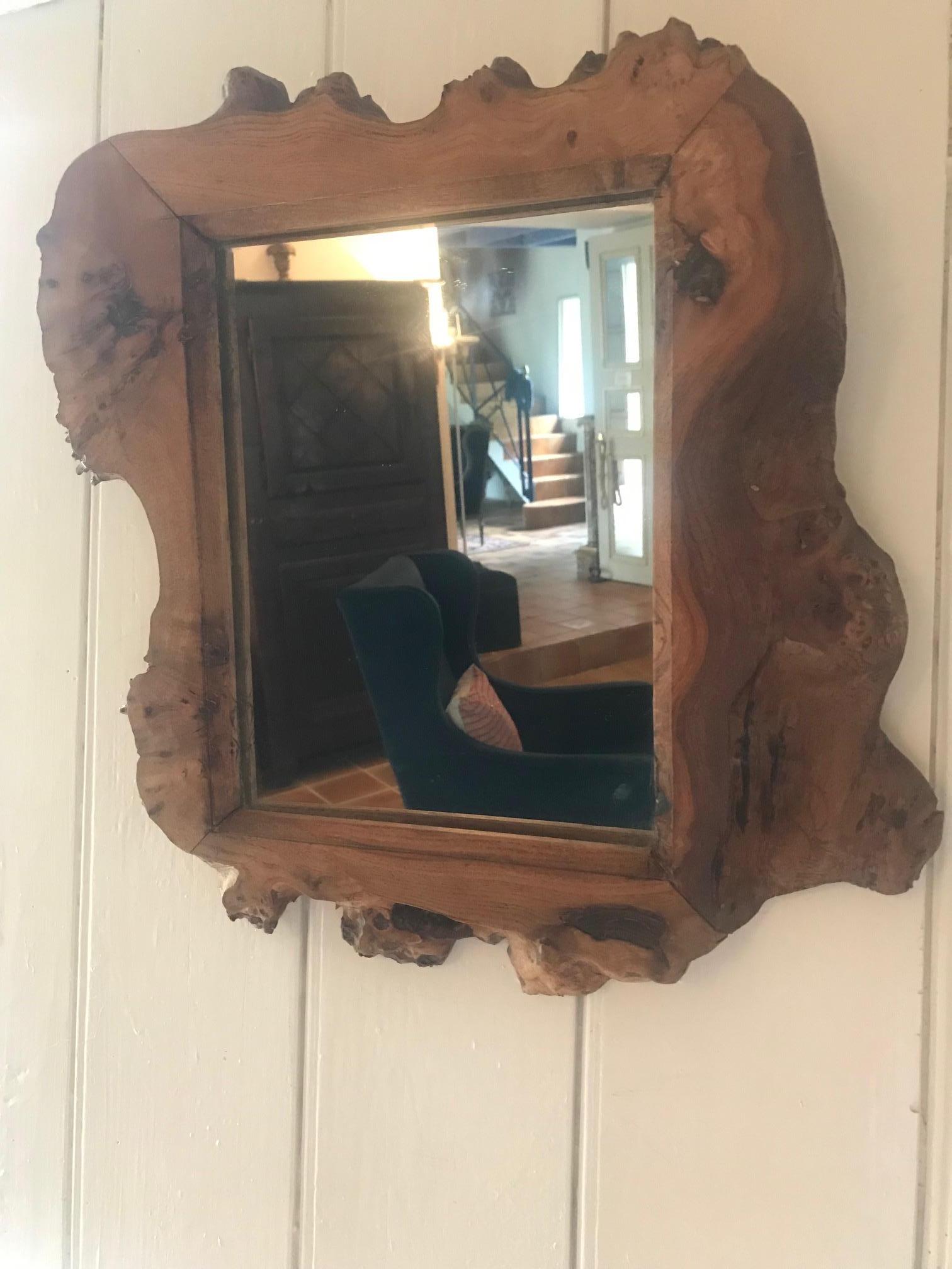 French 1970s Small Wood Mirror For Sale 9