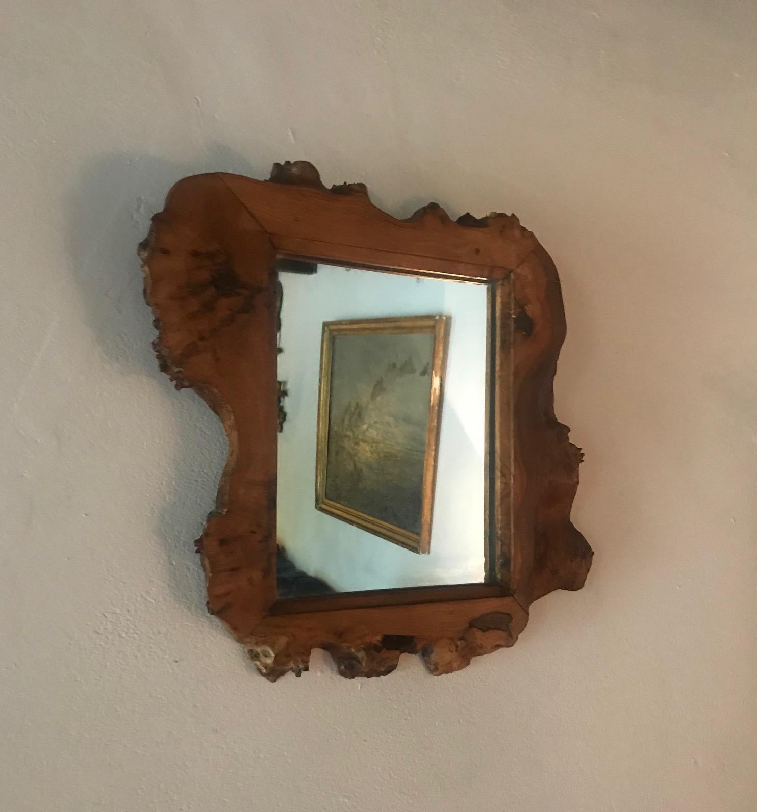 A French 1970s knarly olive wood mirror. Interesting, naturalistic shape.