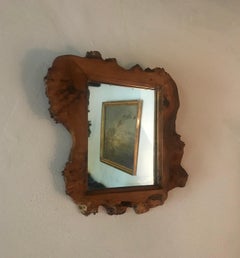 French 1970s Small Wood Mirror