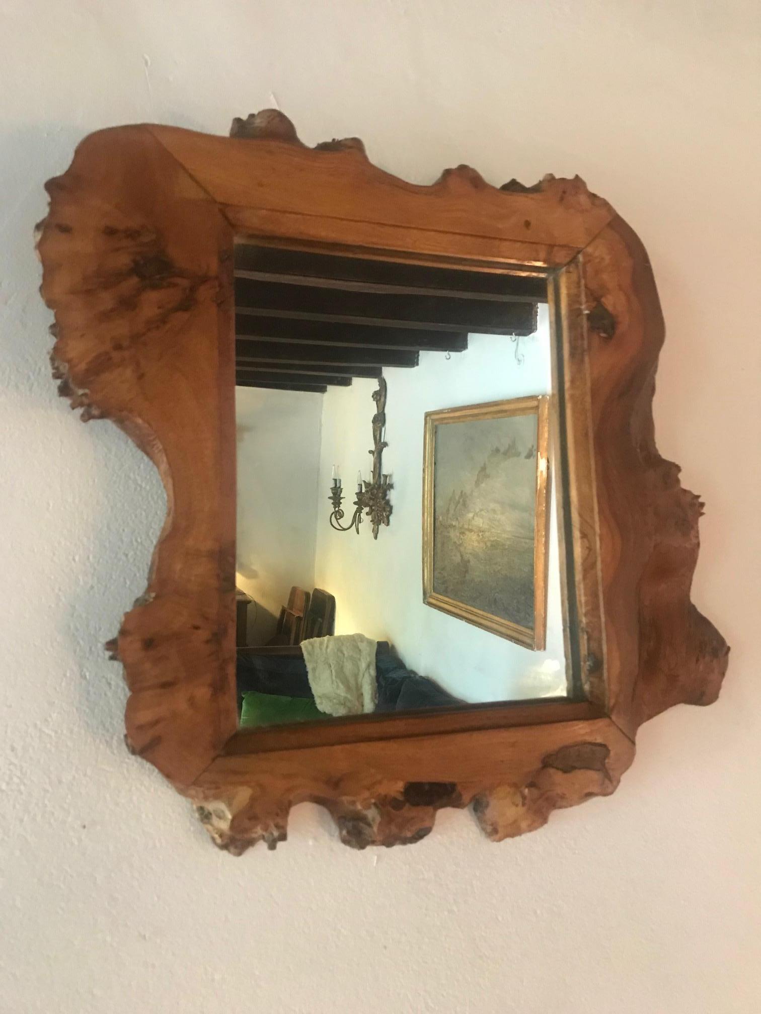 Mid-Century Modern French 1970s Small Wood Mirror For Sale