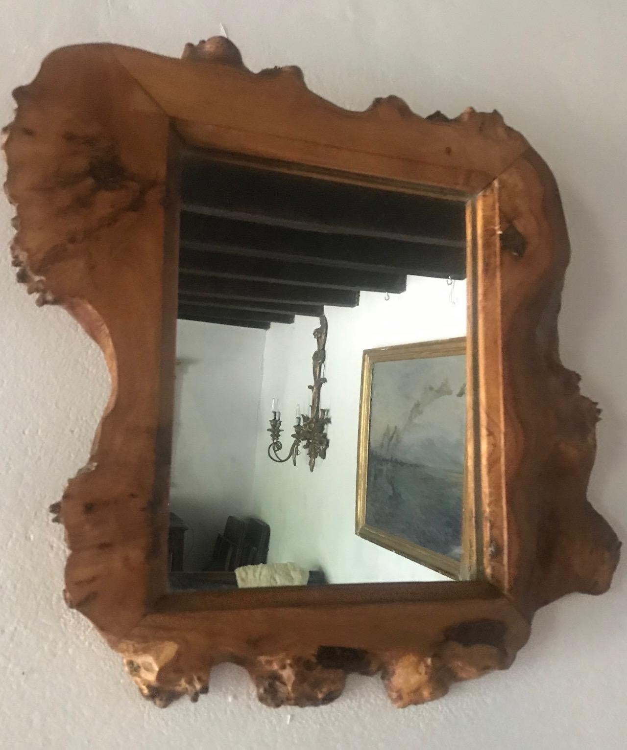 French 1970s Small Wood Mirror In Good Condition For Sale In London, GB