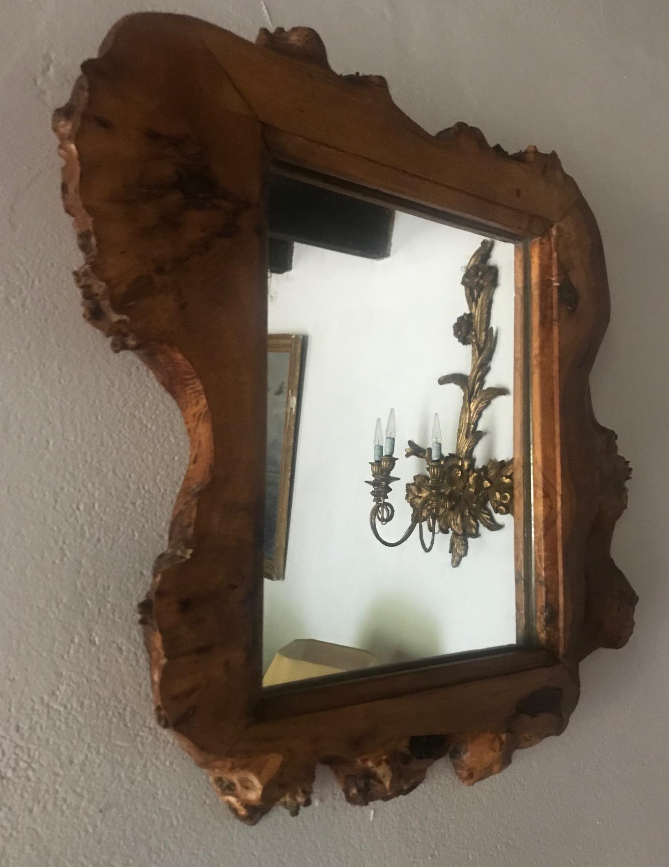 20th Century French 1970s Small Wood Mirror For Sale