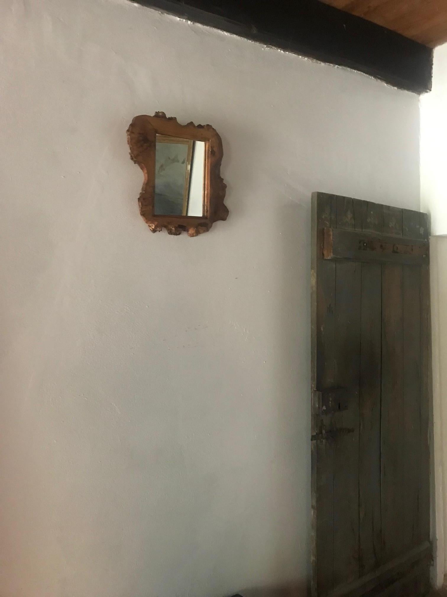 French 1970s Small Wood Mirror For Sale 1