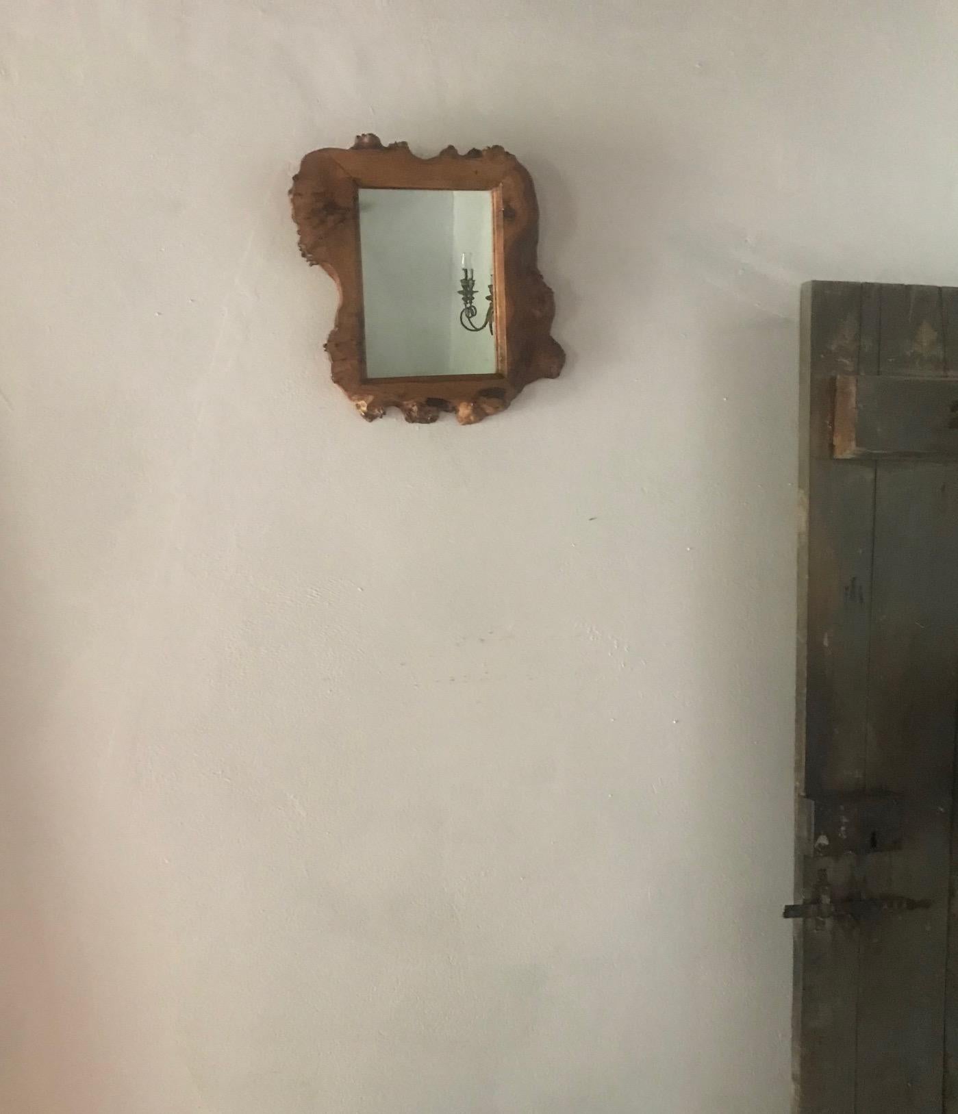French 1970s Small Wood Mirror For Sale 2
