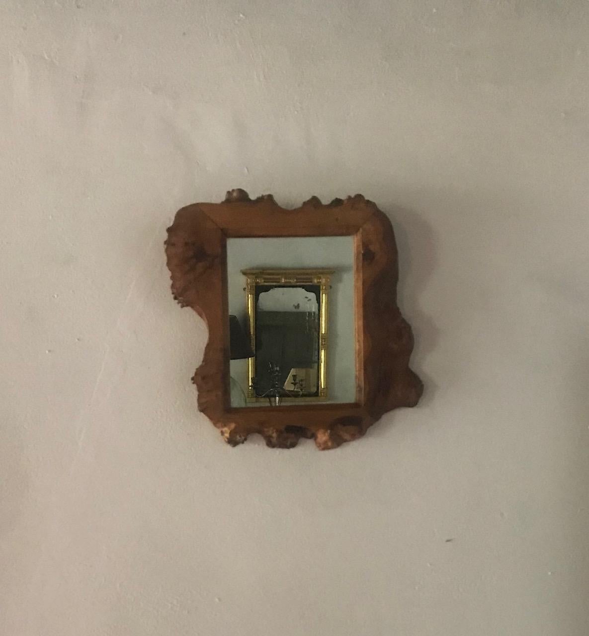 French 1970s Small Wood Mirror For Sale 3
