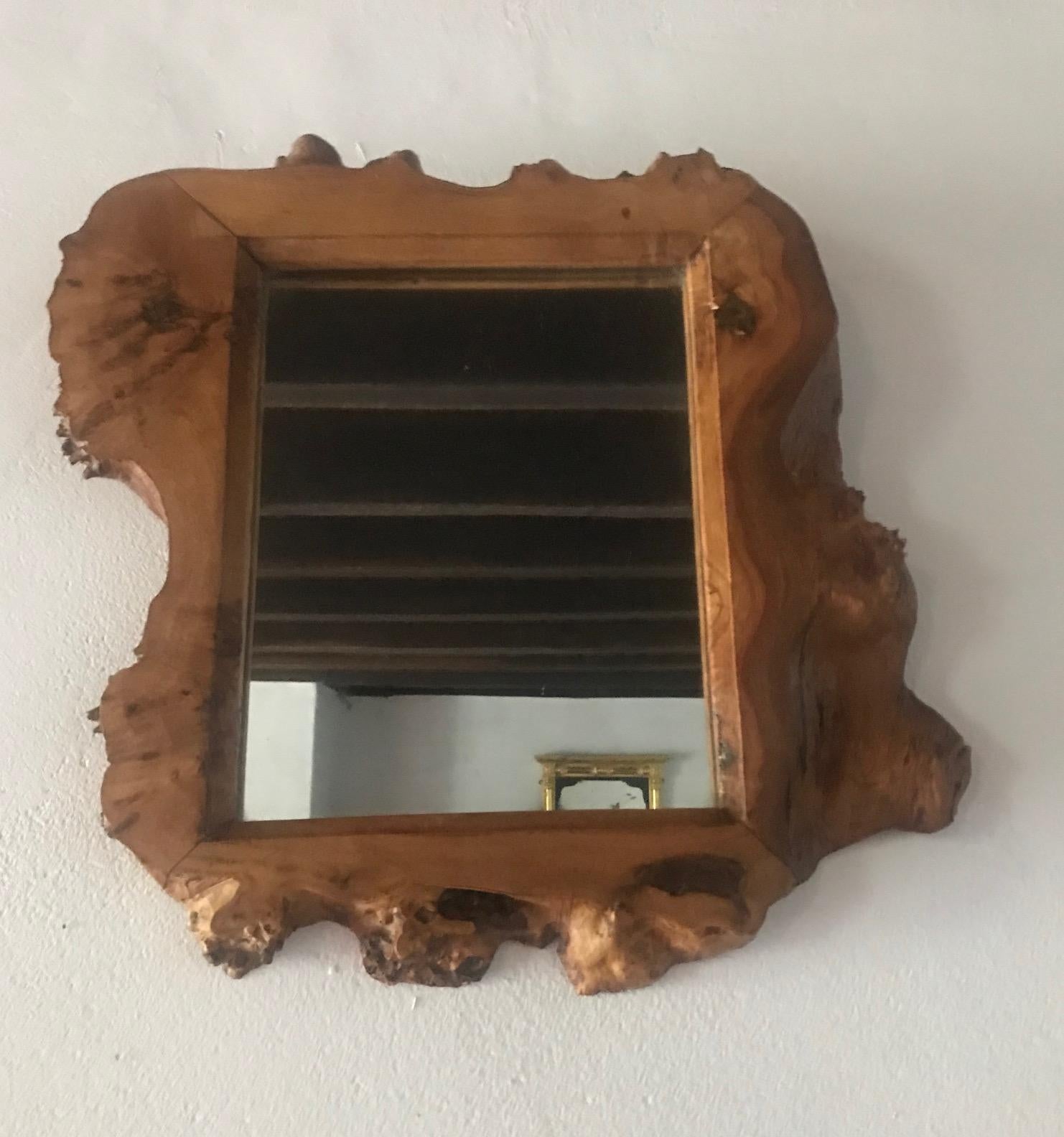 French 1970s Small Wood Mirror For Sale 4