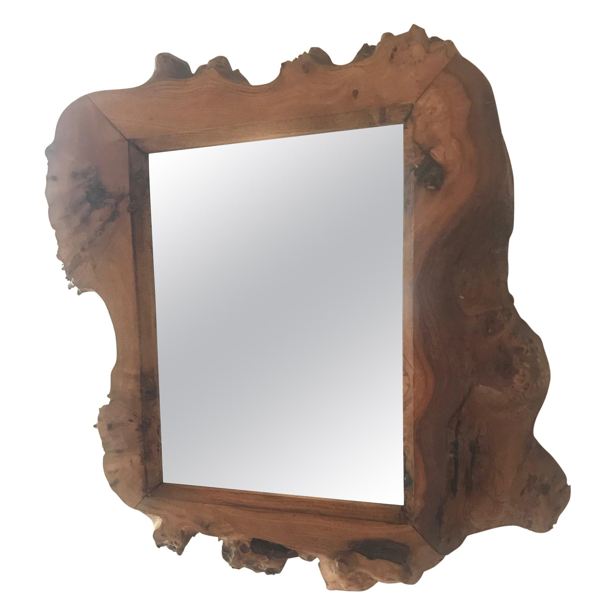 French 1970s Small Wood Mirror For Sale