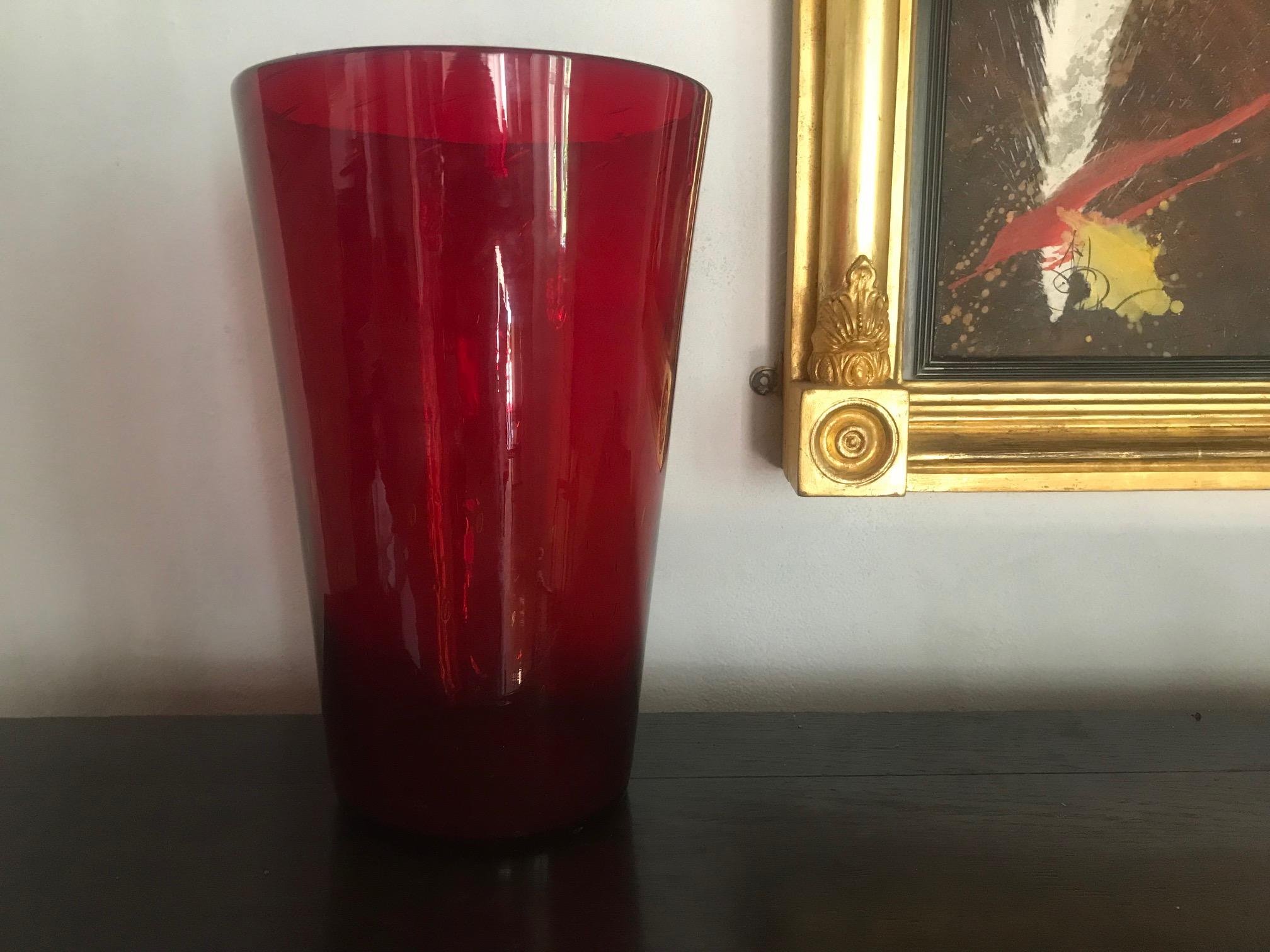French 1970s Tall Red Bubble Vase 4