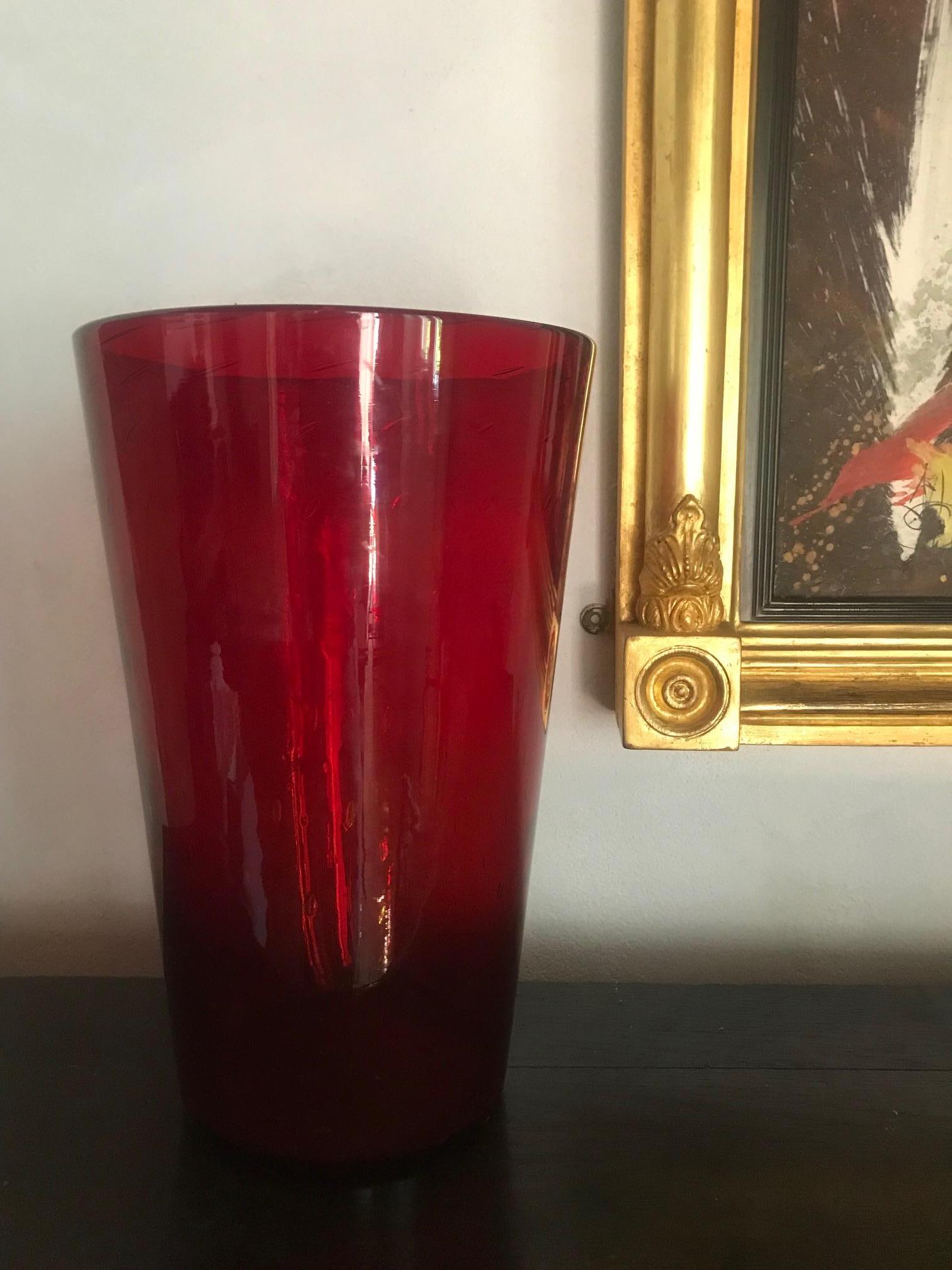 French 1970s Tall Red Bubble Vase 5