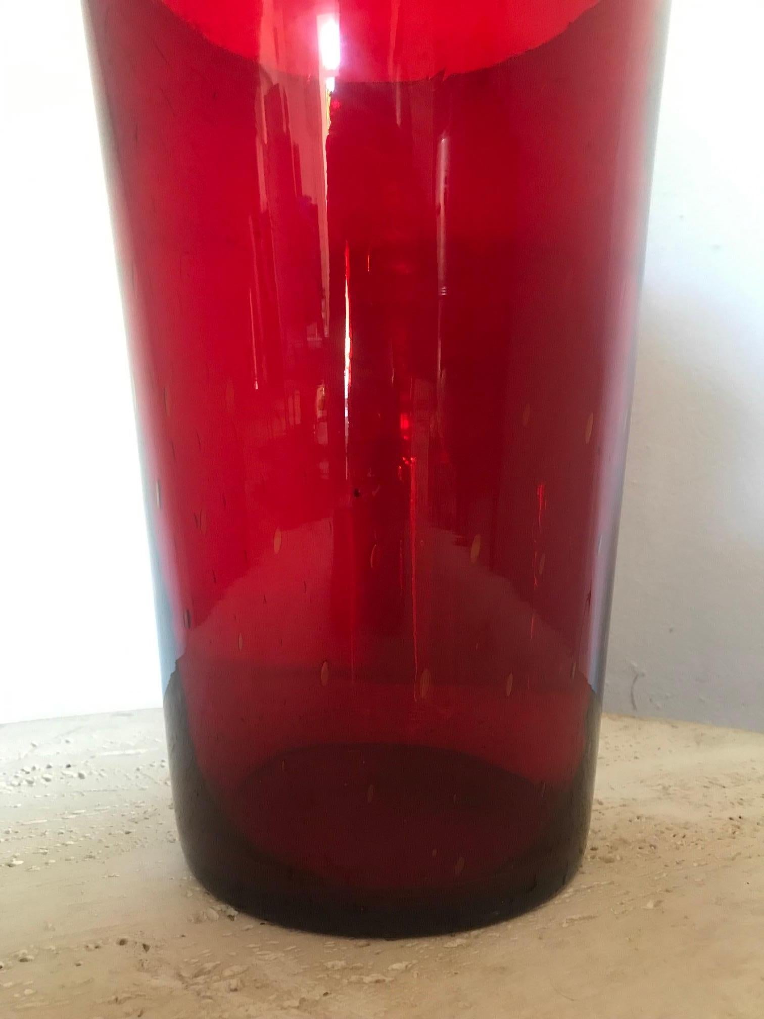 Glass French 1970s Tall Red Bubble Vase
