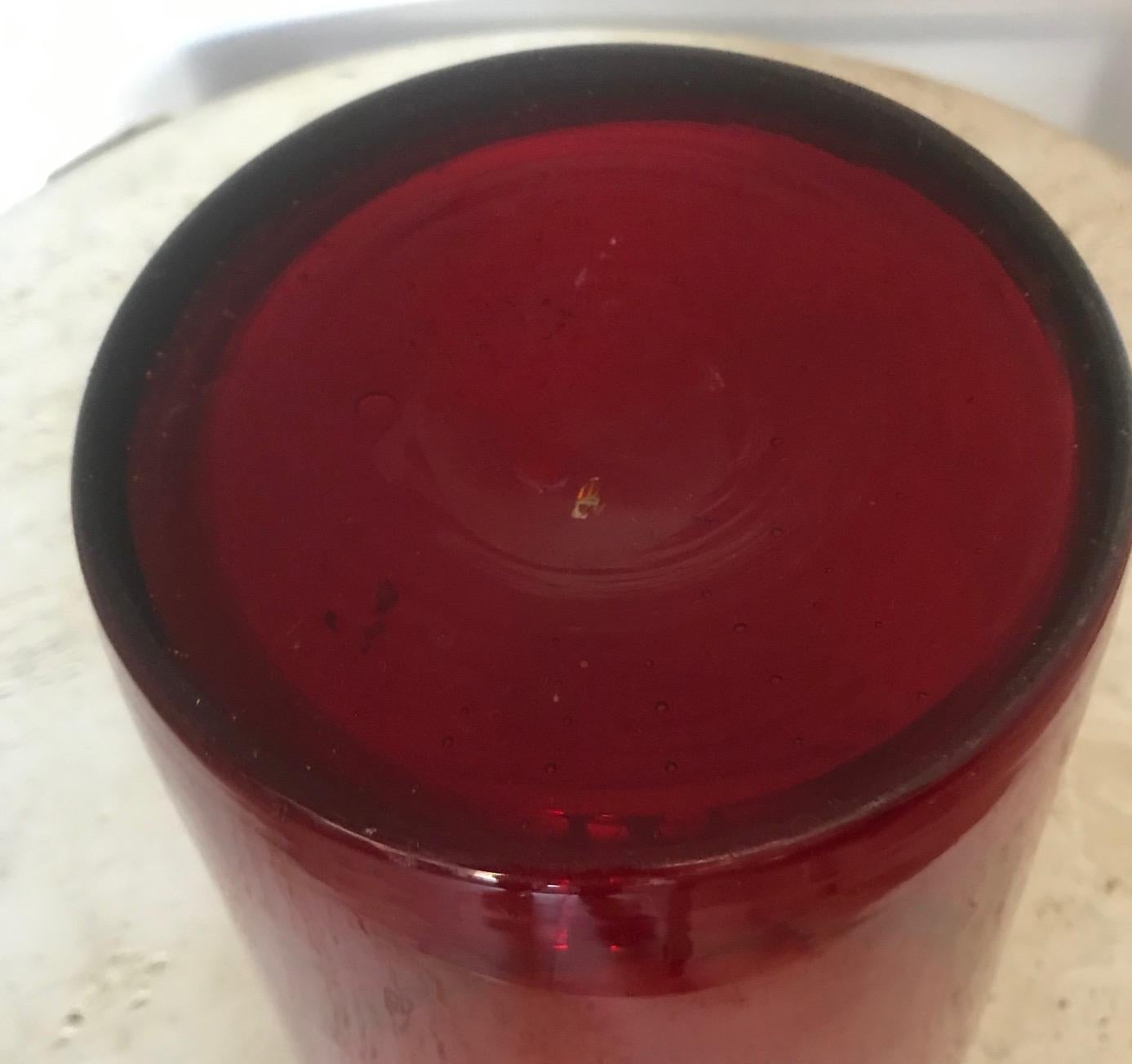 French 1970s Tall Red Bubble Vase 1