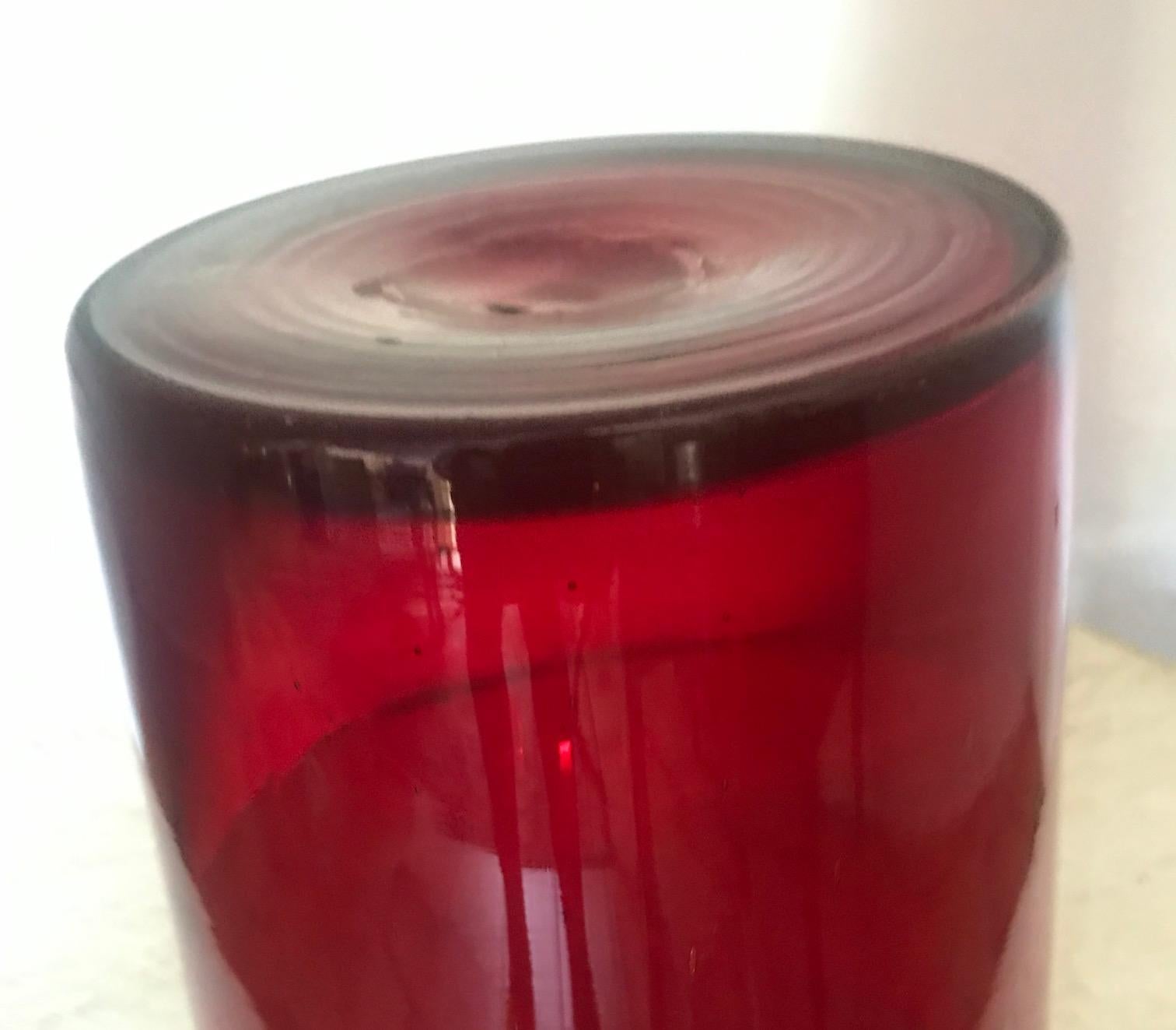 French 1970s Tall Red Bubble Vase 2