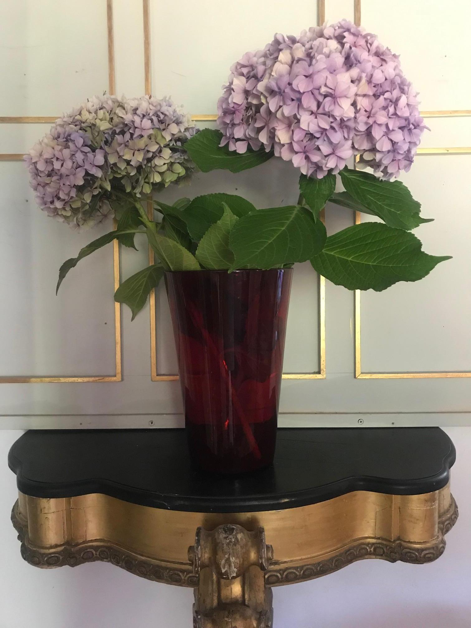 French 1970s Tall Red Bubble Vase 3