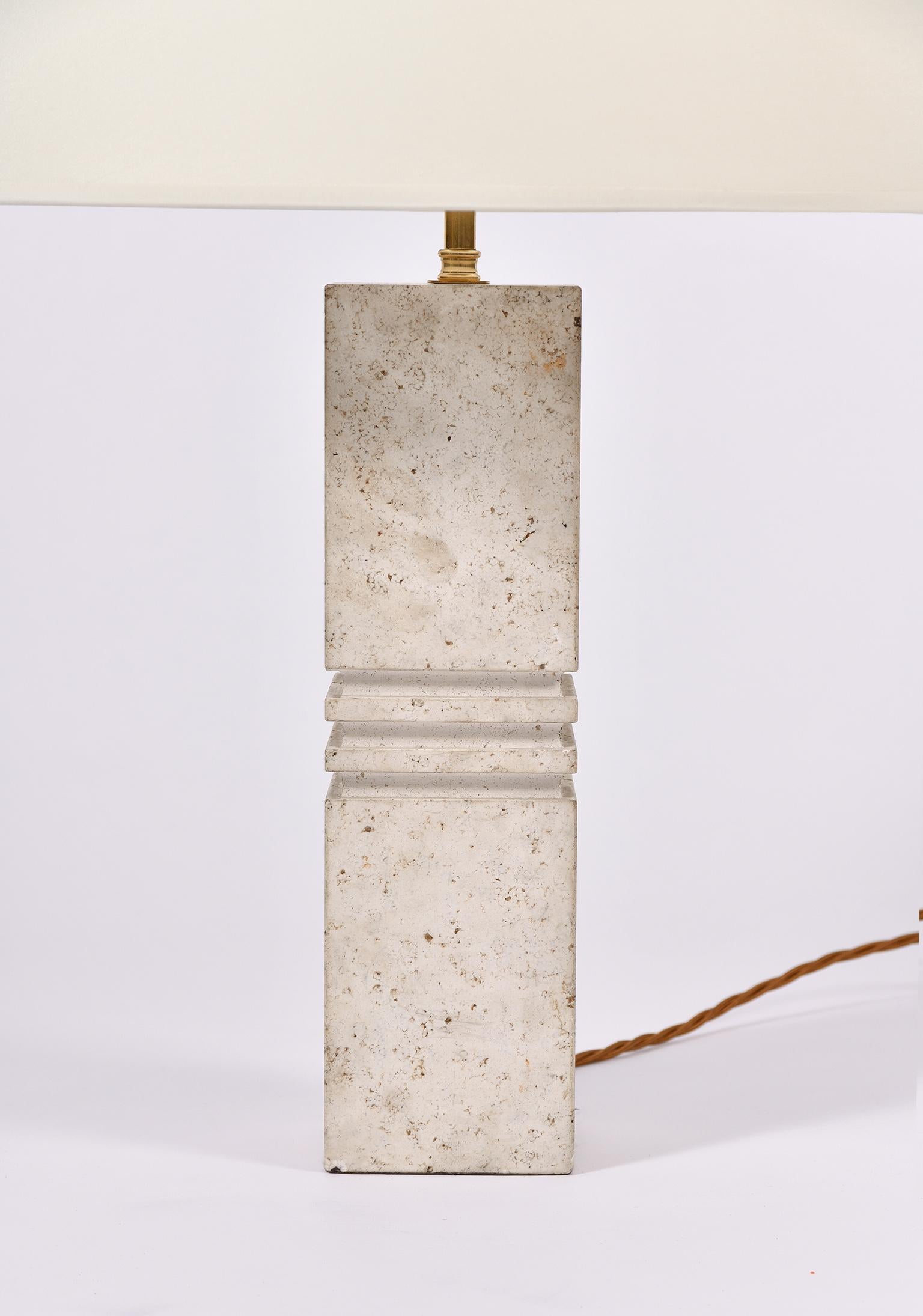 Mid-Century Modern French 1970s Travertine Table Lamp