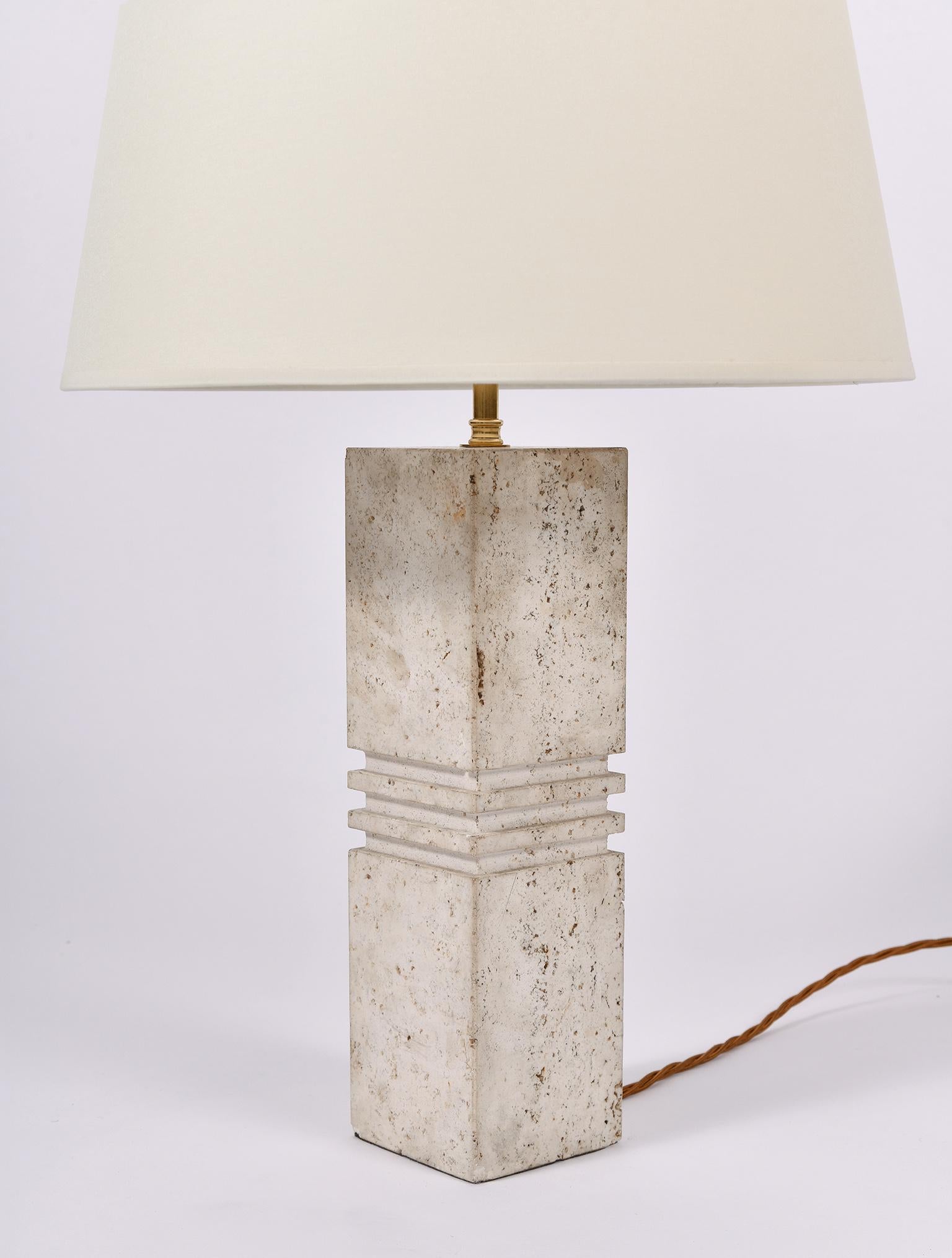 20th Century French 1970s Travertine Table Lamp