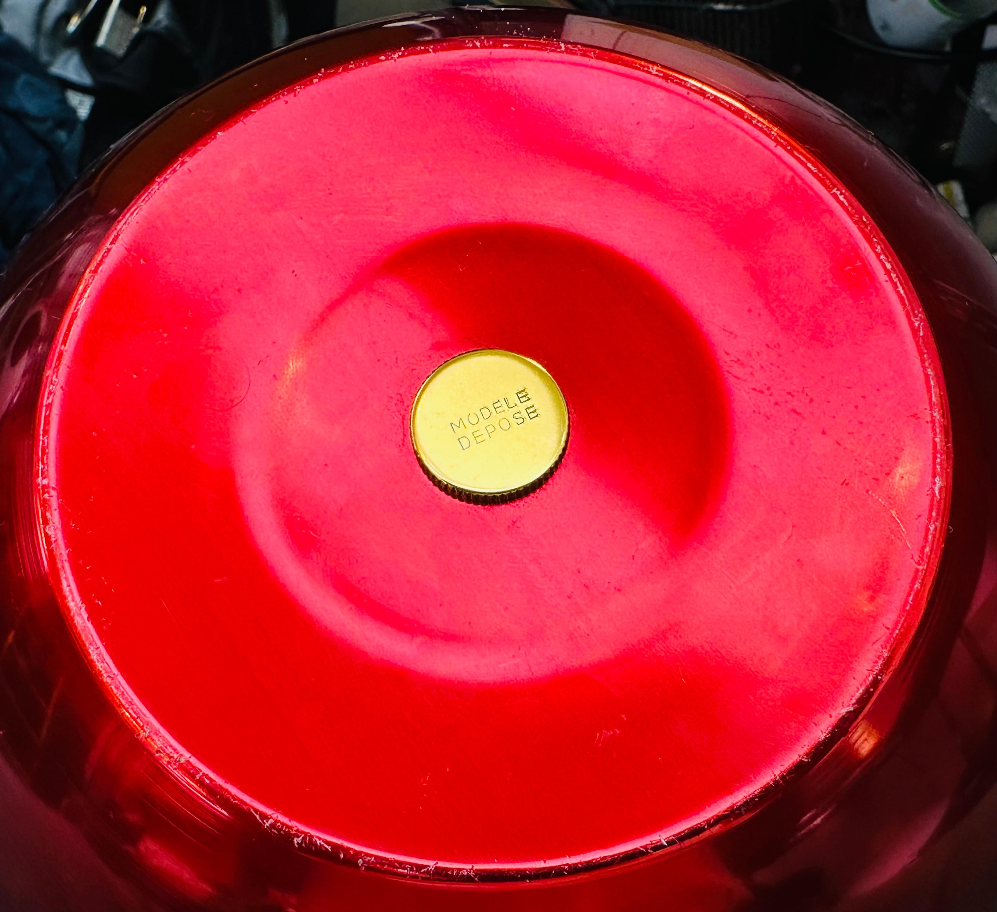 French 1970s Vibrant Red Anodised Aluminium & Brass Tomato Shaped Ice Bucket 13