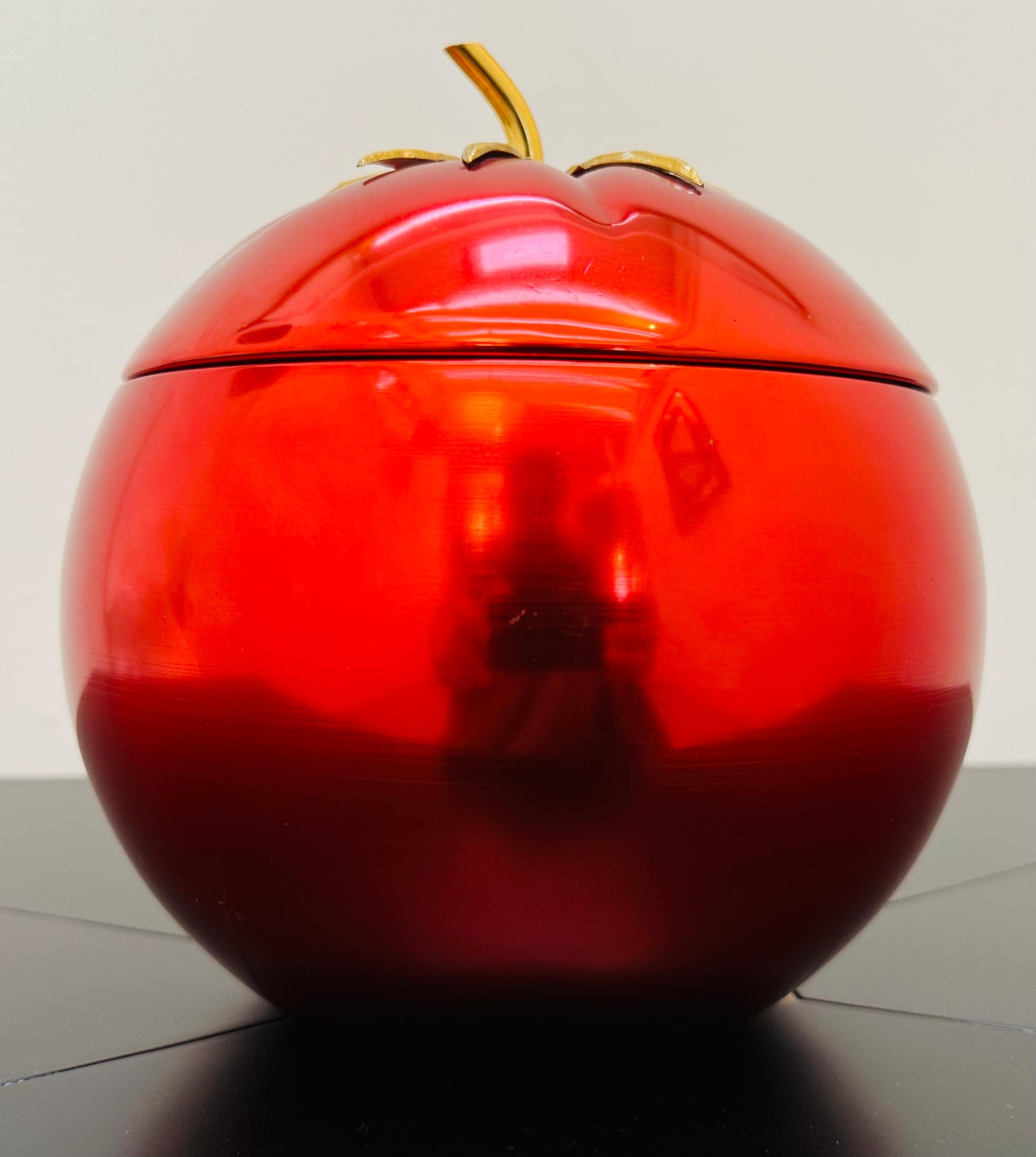 Anodized French 1970s Vibrant Red Anodised Aluminium & Brass Tomato Shaped Ice Bucket