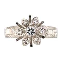 French 1970s White Sapphire 18 Karat White Gold Flake Ring