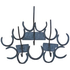 French 1970s Wrought Iron Coat and Hat Wall Rack with Six Hooks
