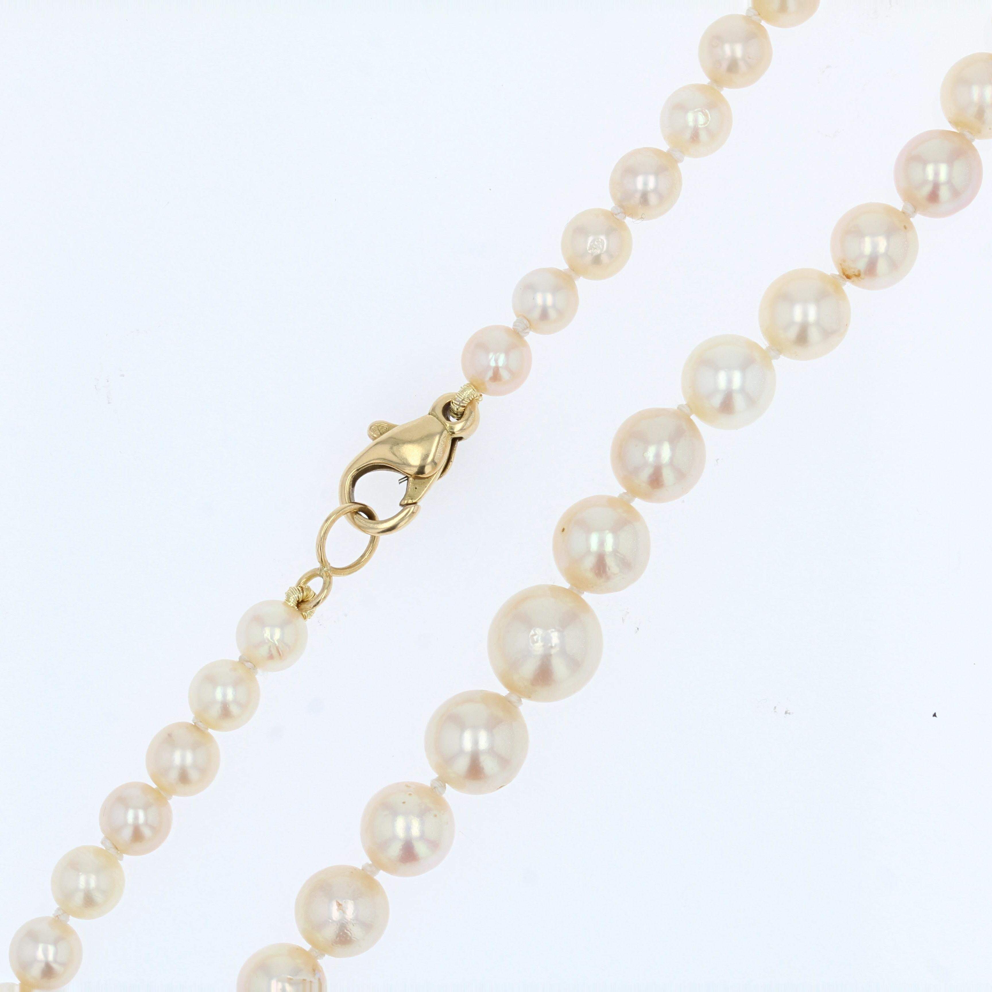 French 1980s 18 Karat Yellow Gold Clasp Cultured Pearl Necklace For Sale 5