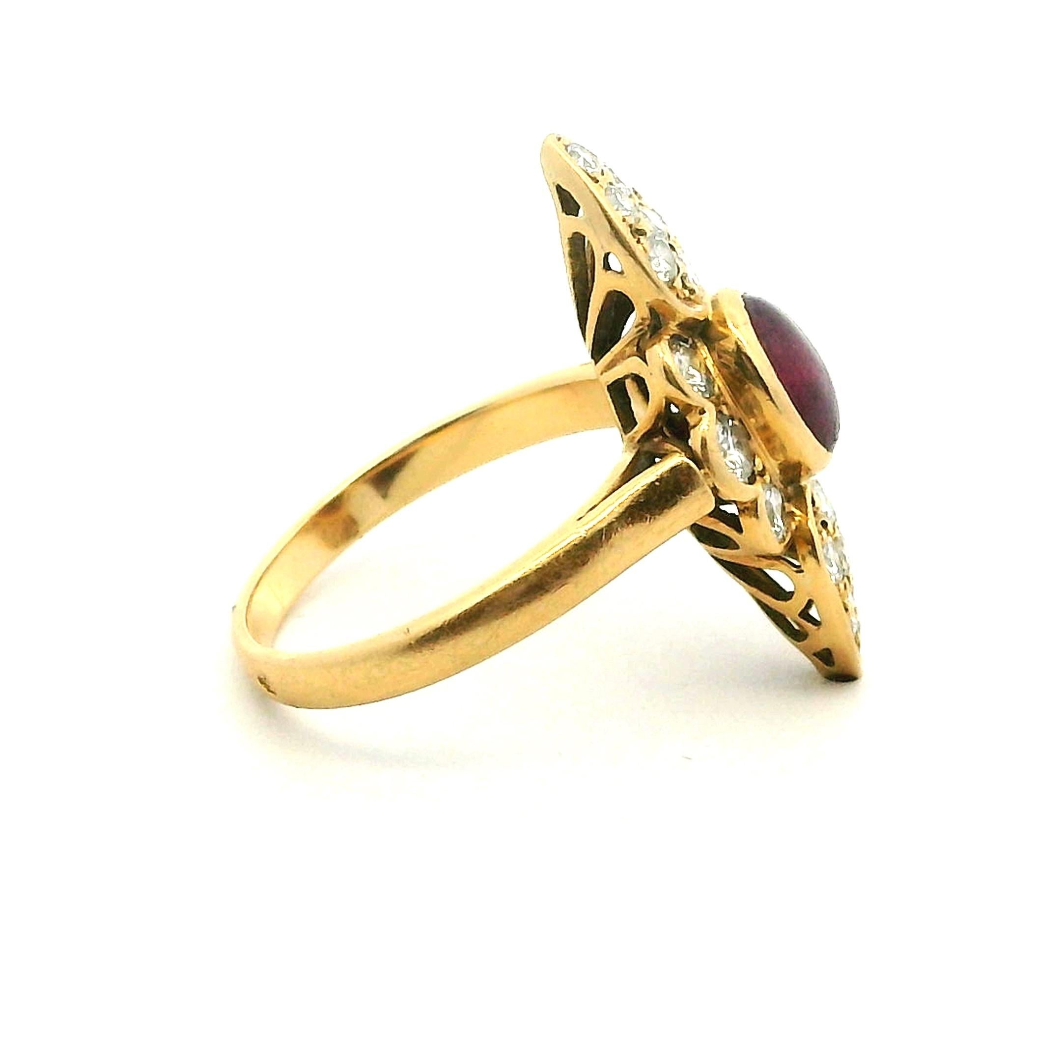Taille mixte Bague Art Déco des années 1980 en or jaune 18K avec rubis et diamants en vente