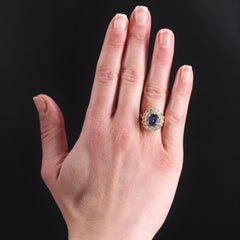 French 1980s 2 Carats Sapphire Double Row Diamonds 18 Karat Yellow Gold Ring