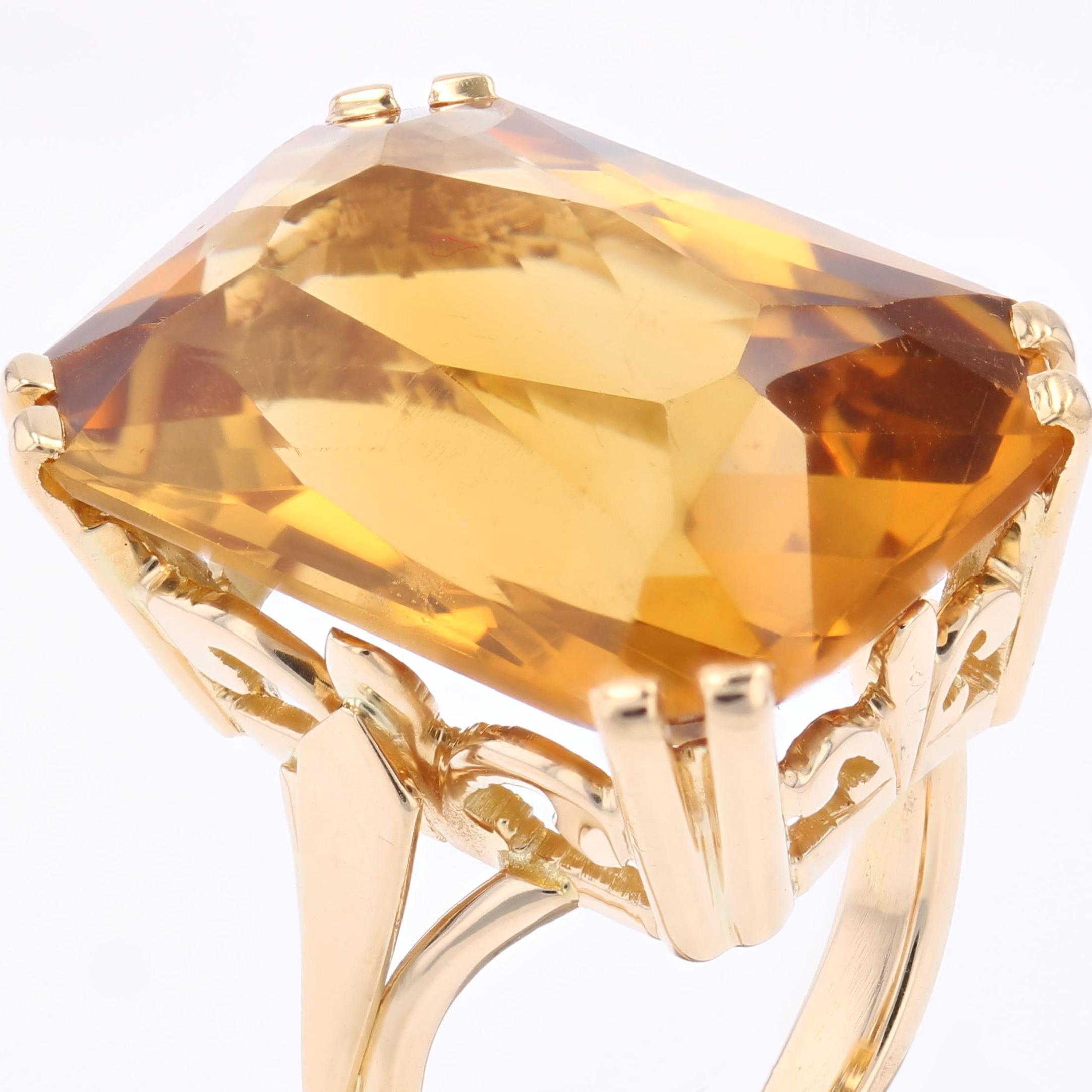 Anello cocktail francese anni '80 da 21 carati con citrino in oro giallo 18 carati in vendita 3