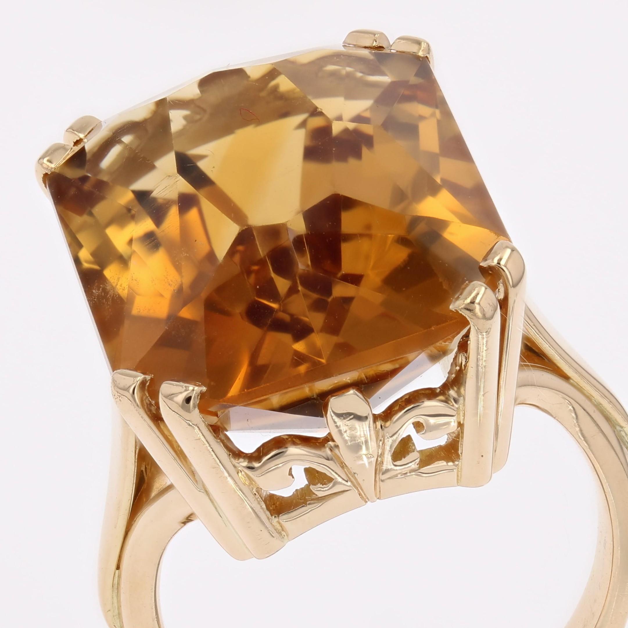 Anello cocktail francese anni '80 da 21 carati con citrino in oro giallo 18 carati in vendita 10