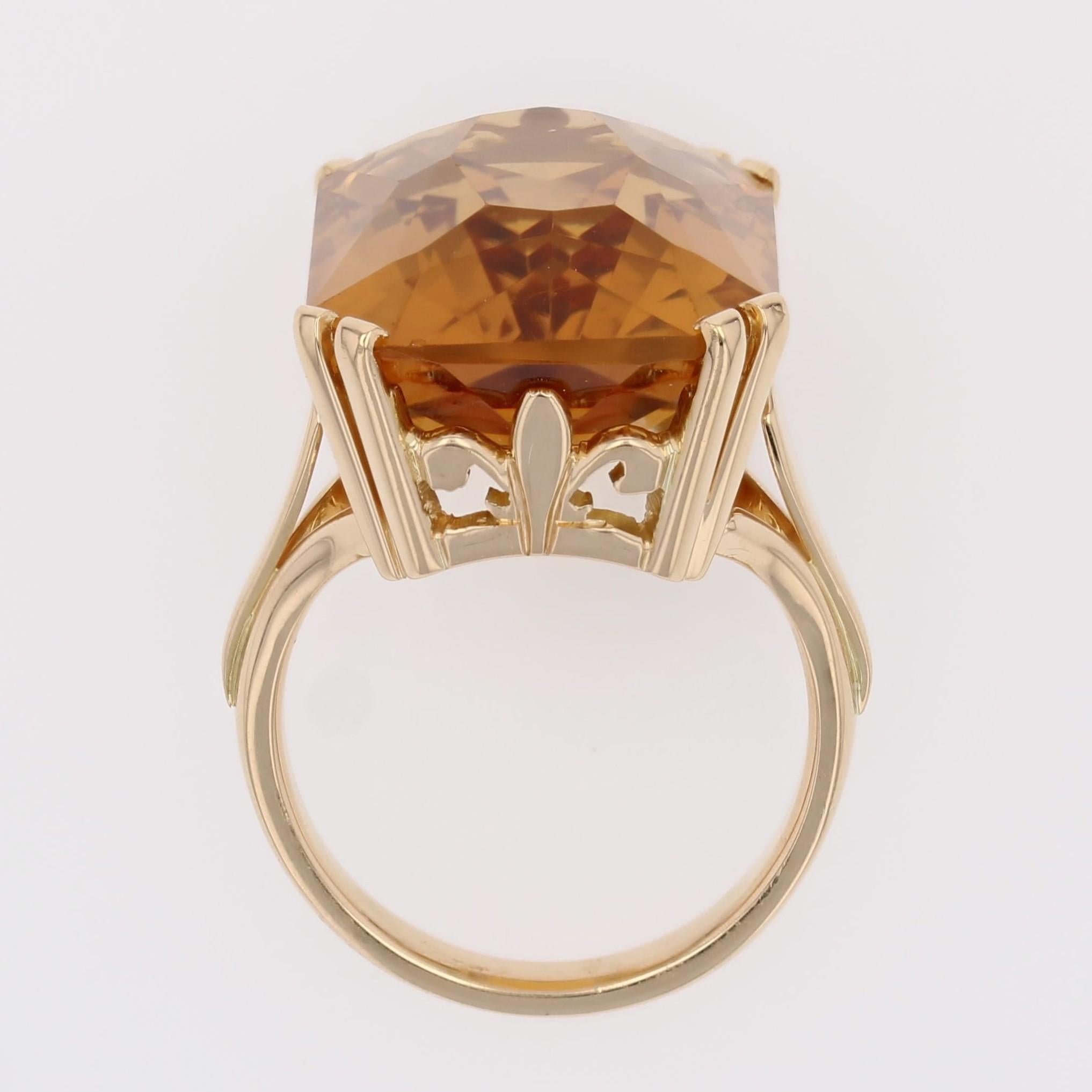 Anello cocktail francese anni '80 da 21 carati con citrino in oro giallo 18 carati in vendita 11