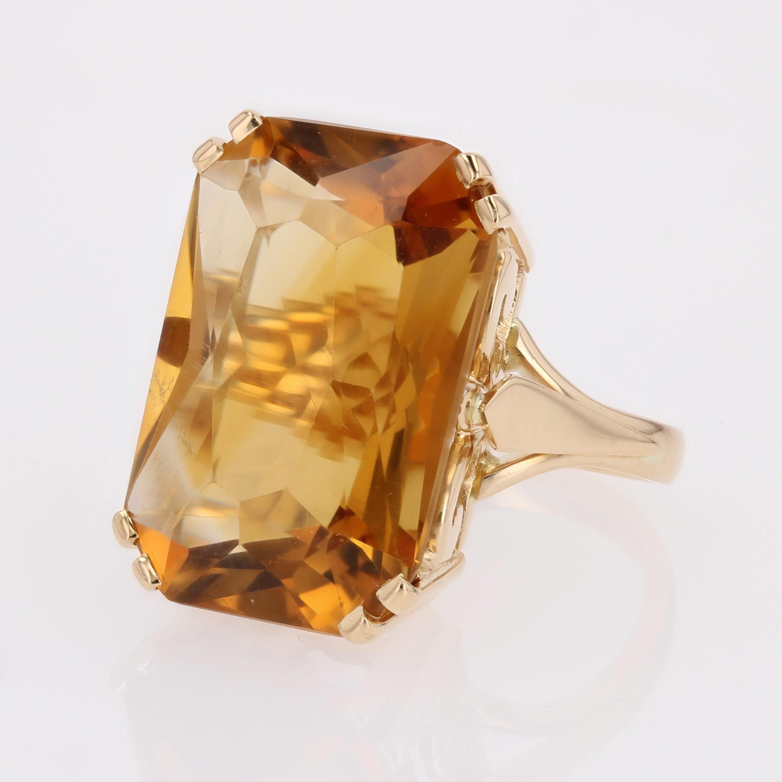 Anello cocktail francese anni '80 da 21 carati con citrino in oro giallo 18 carati in vendita 2