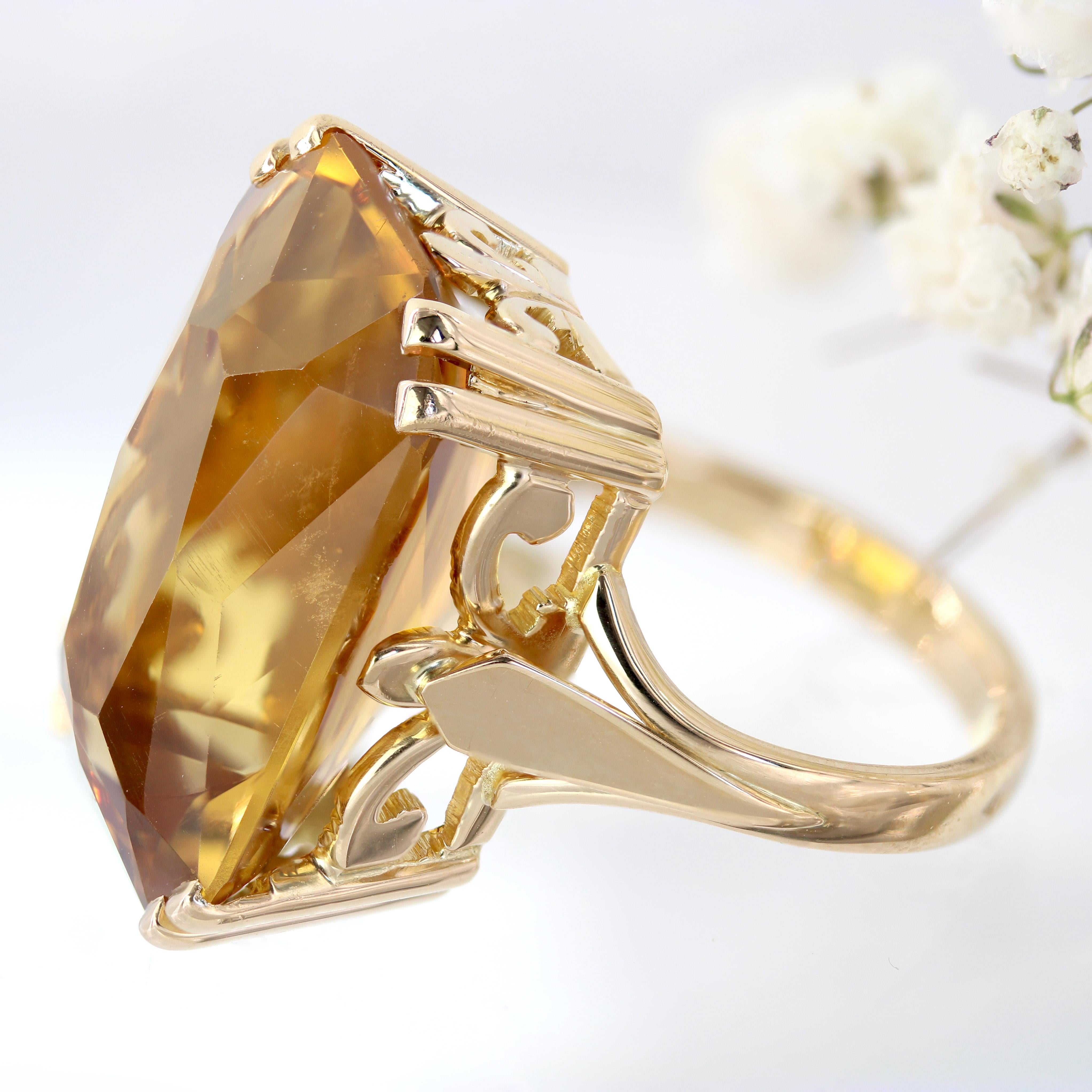 Anello cocktail francese anni '80 da 21 carati con citrino in oro giallo 18 carati in vendita 6