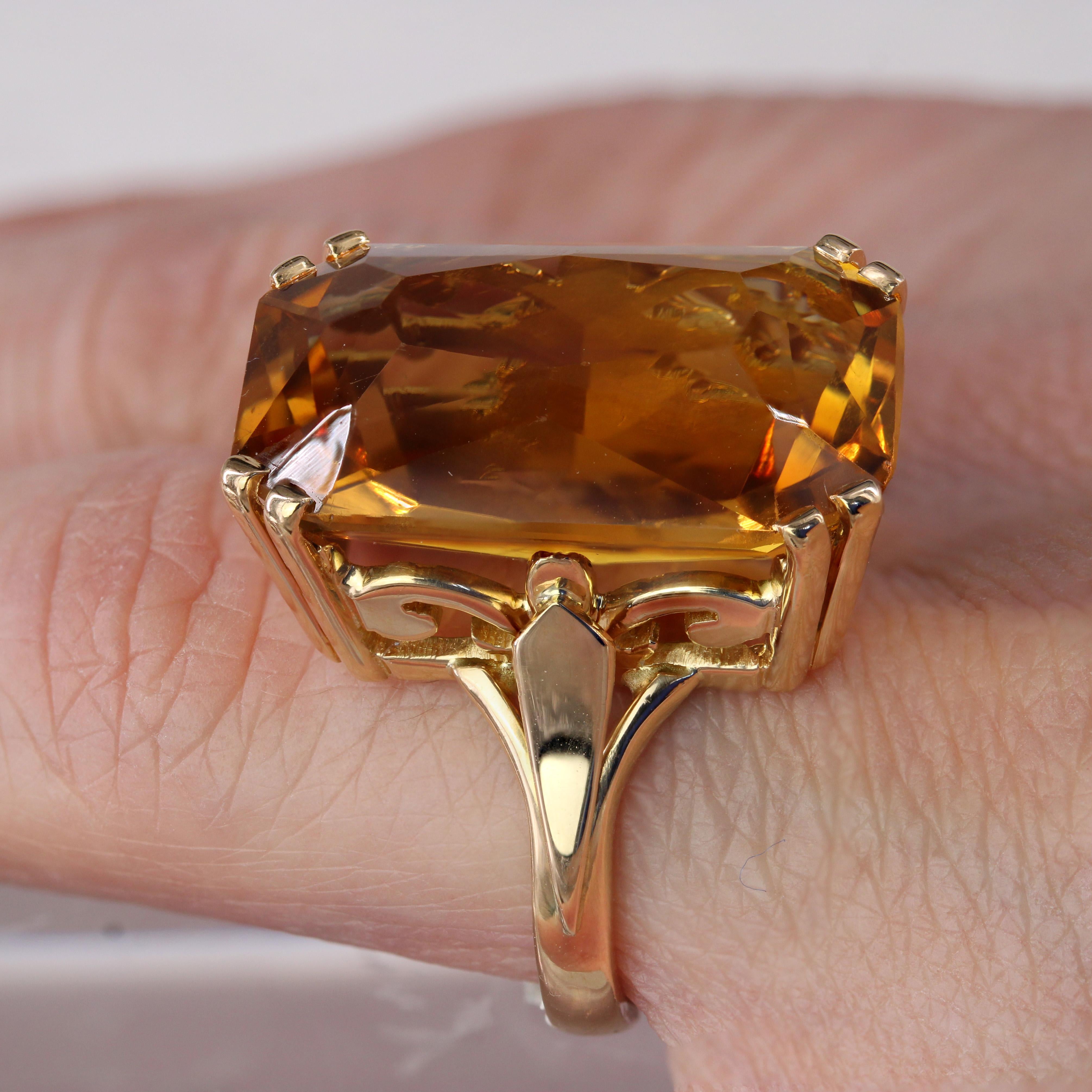 Anello cocktail francese anni '80 da 21 carati con citrino in oro giallo 18 carati in vendita 8