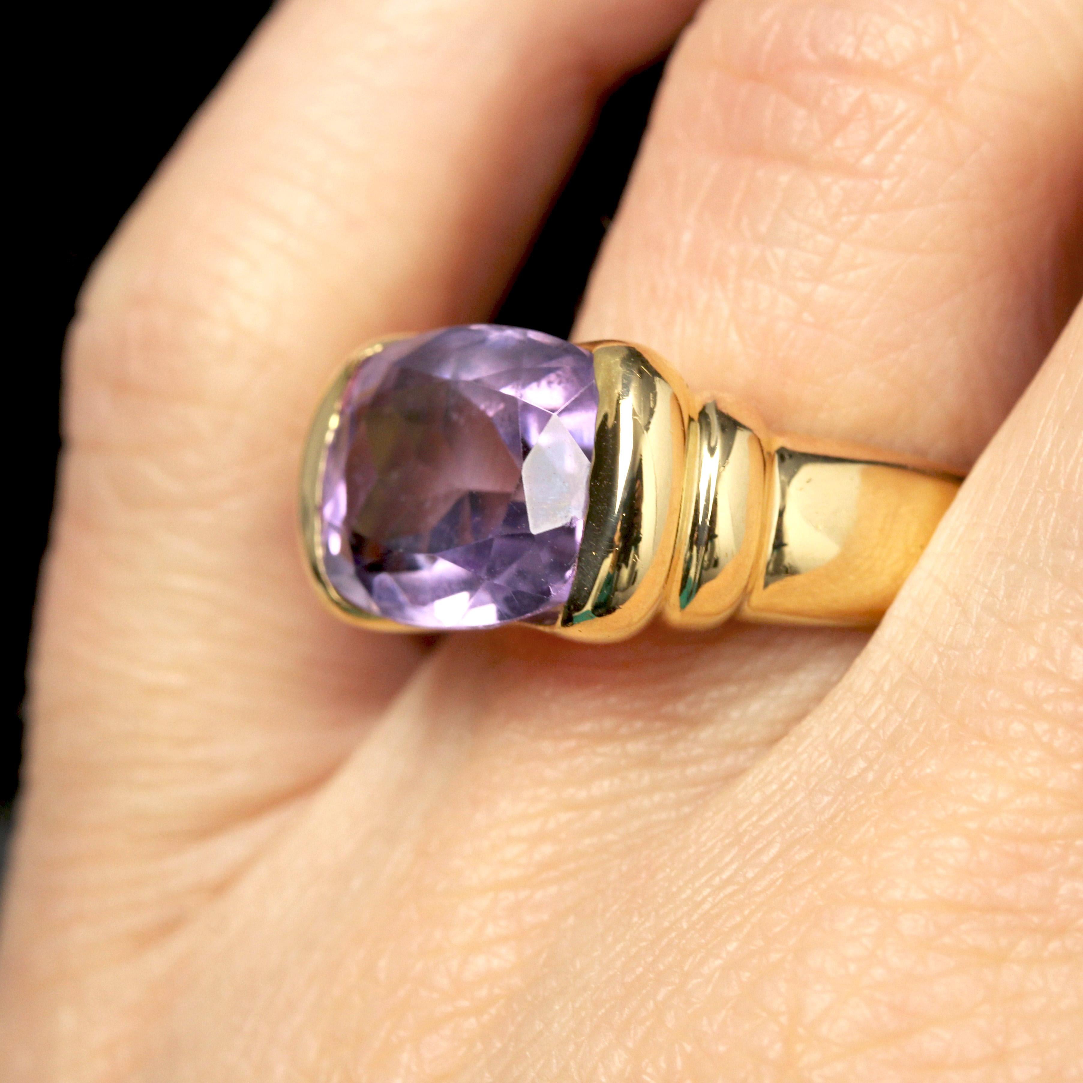 French 1980s Amethyst 18 Karat Yellow Gold Bangle Ring For Sale 7