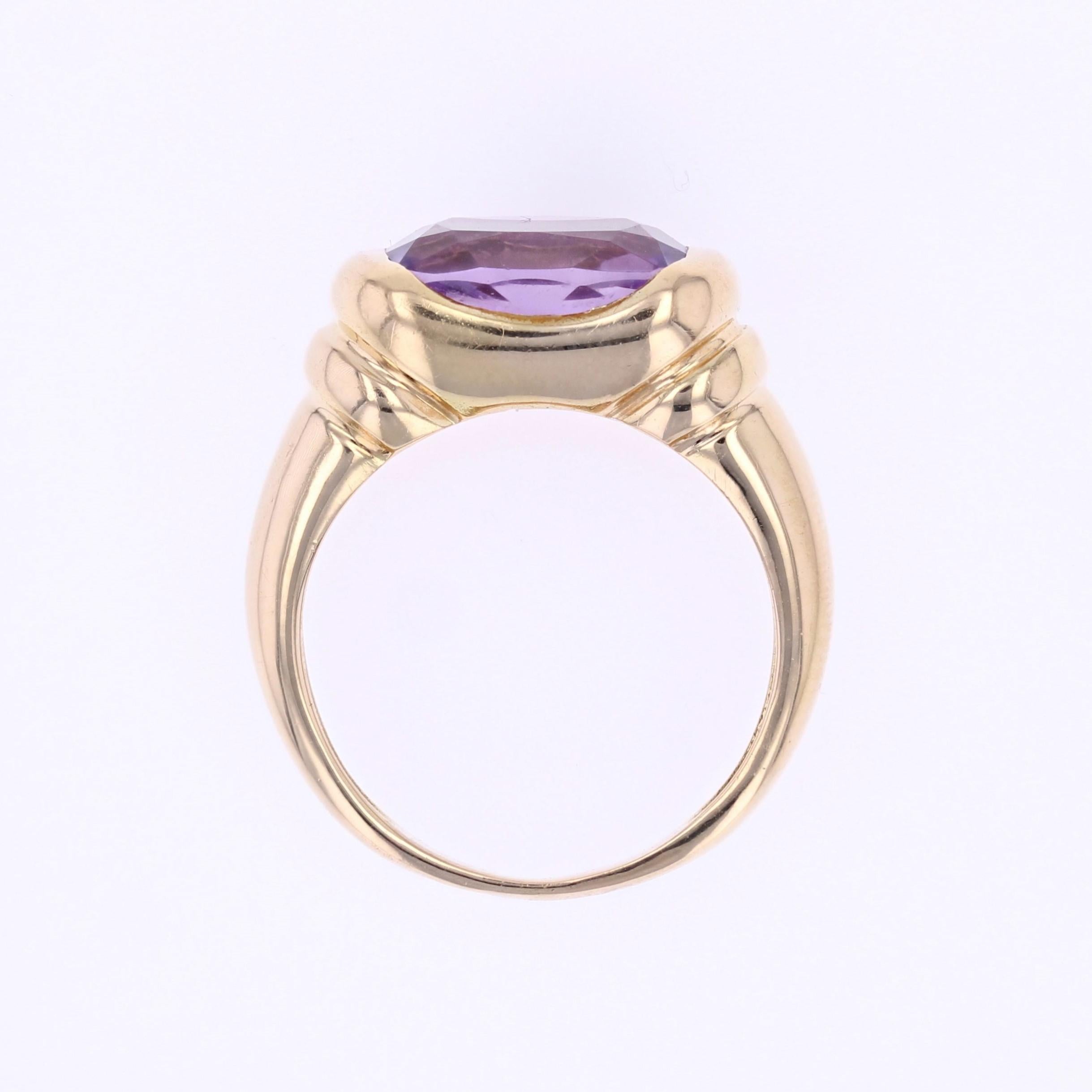 French 1980s Amethyst 18 Karat Yellow Gold Bangle Ring For Sale 11