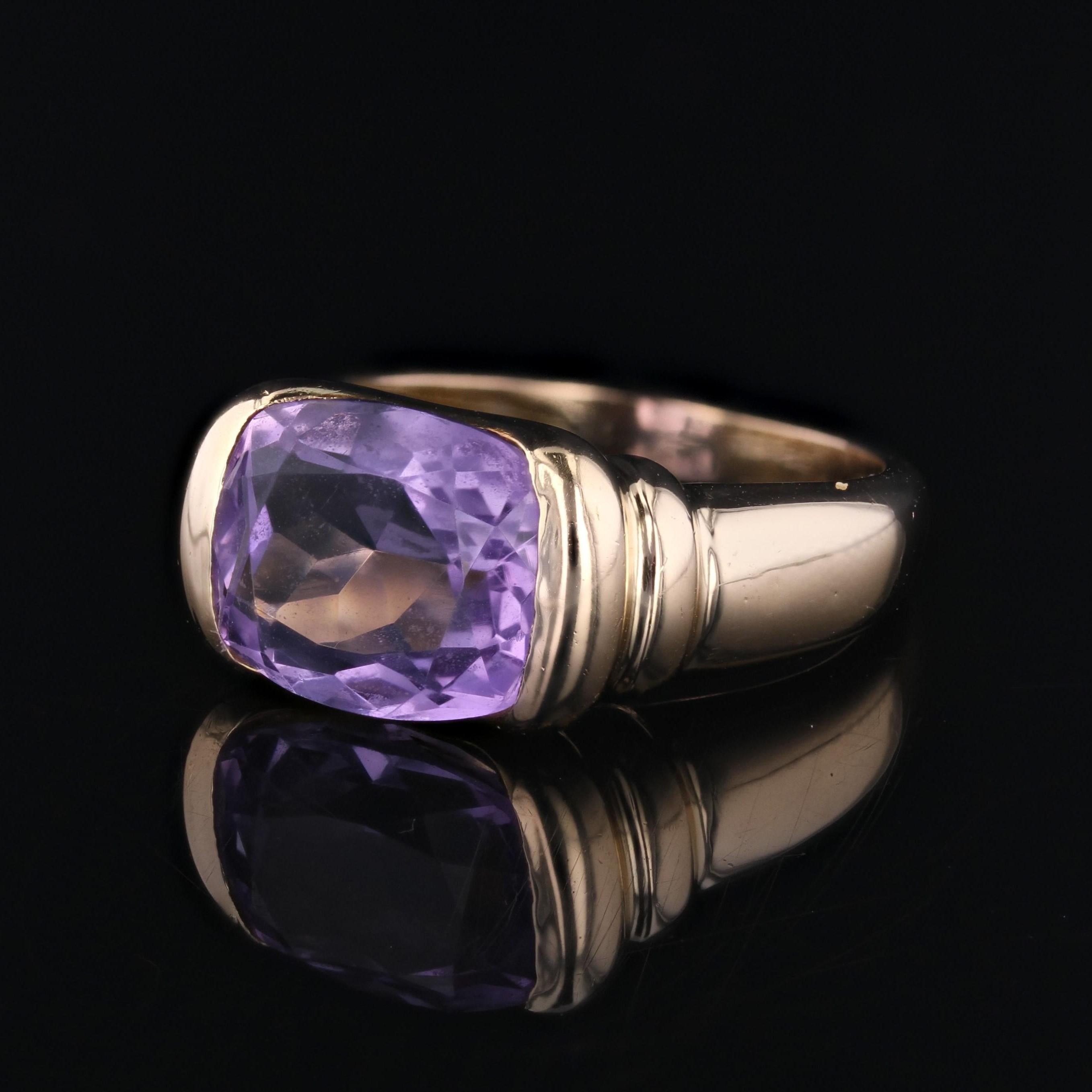 French 1980s Amethyst 18 Karat Yellow Gold Bangle Ring For Sale 2