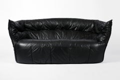 French 1980s Black Leather Brigantin Sofa by Michel Ducaroy for Lignet Roset