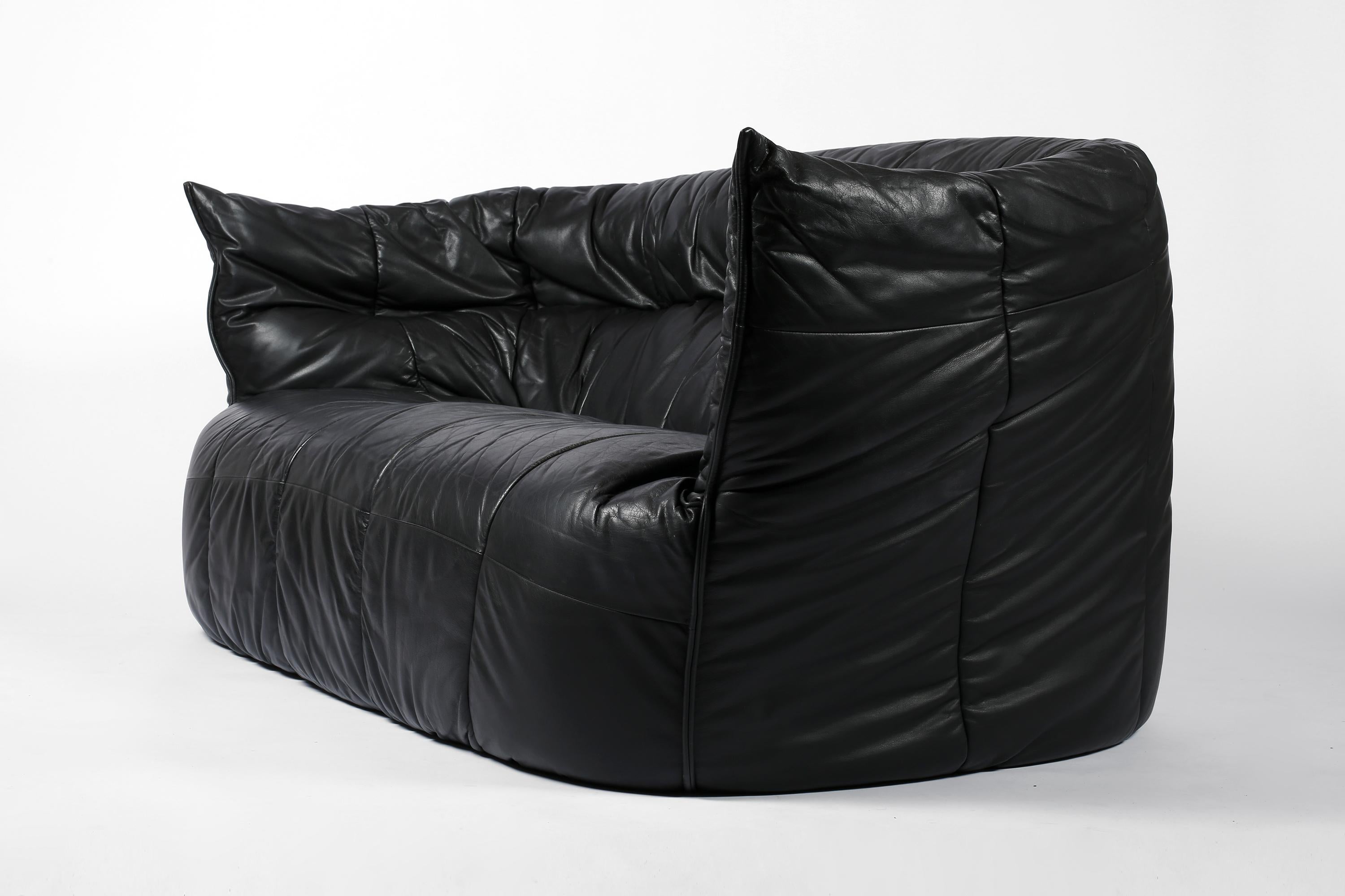 French 1980s Black Leather Brigantin Sofa by Michel Ducaroy for Lignet Roset For Sale 3